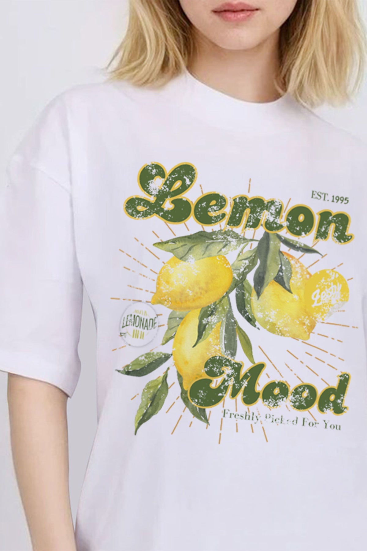 150GSM Oversized T-Shirt in Lemon Mood Distressed Print