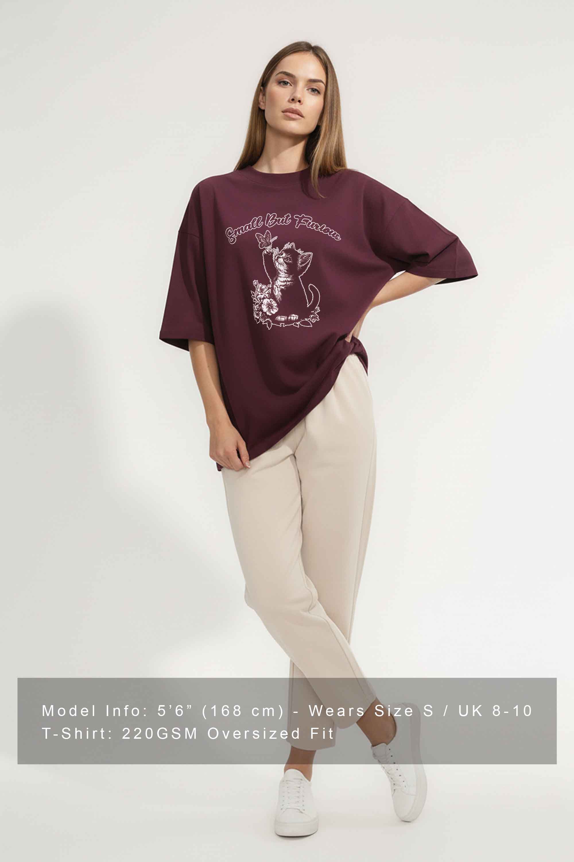 220GSM Oversized T-Shirt in Small But Furious Cat Print
