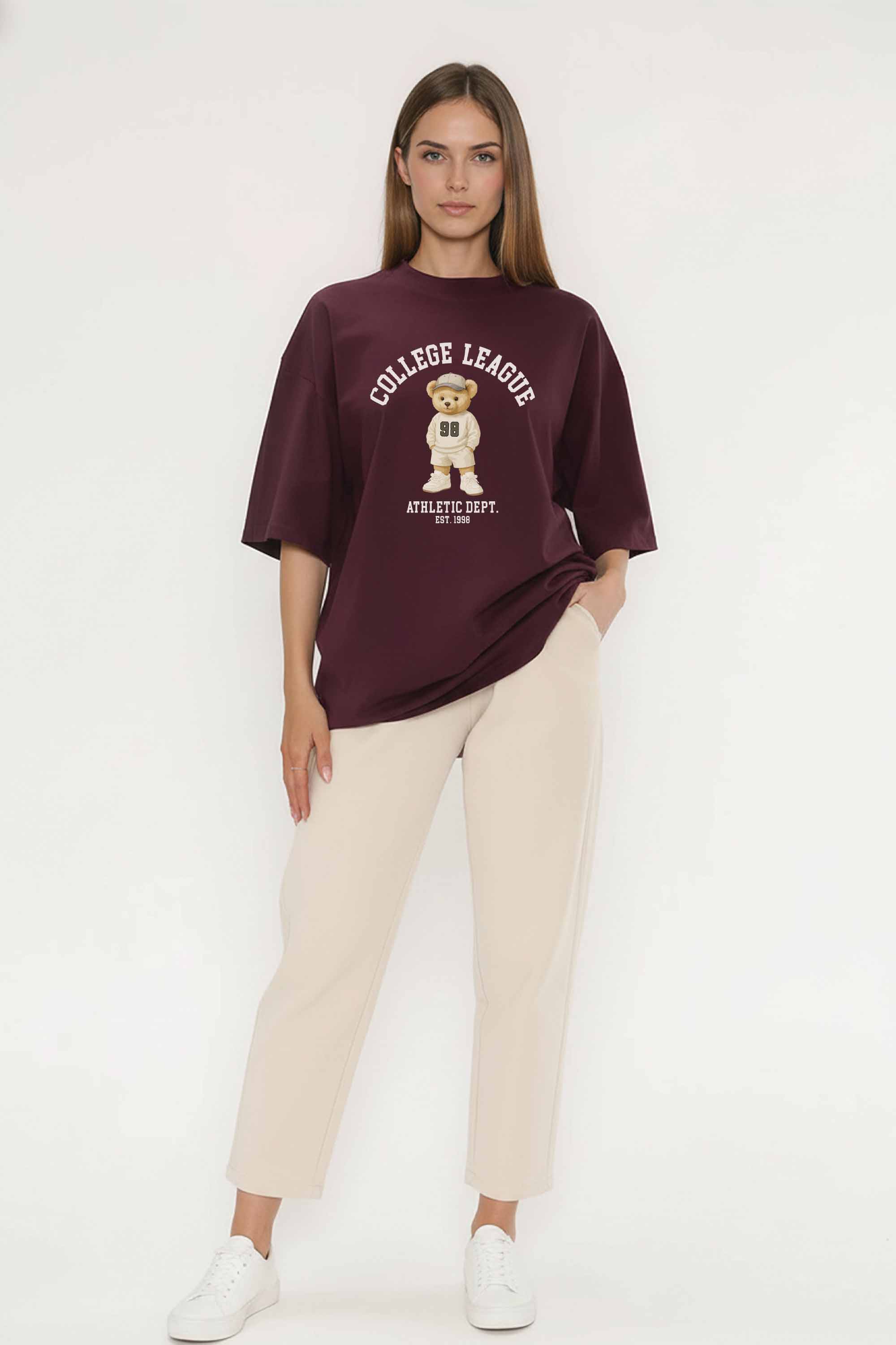 220GSM Oversized T-Shirt in College League Teddy Athletic Print