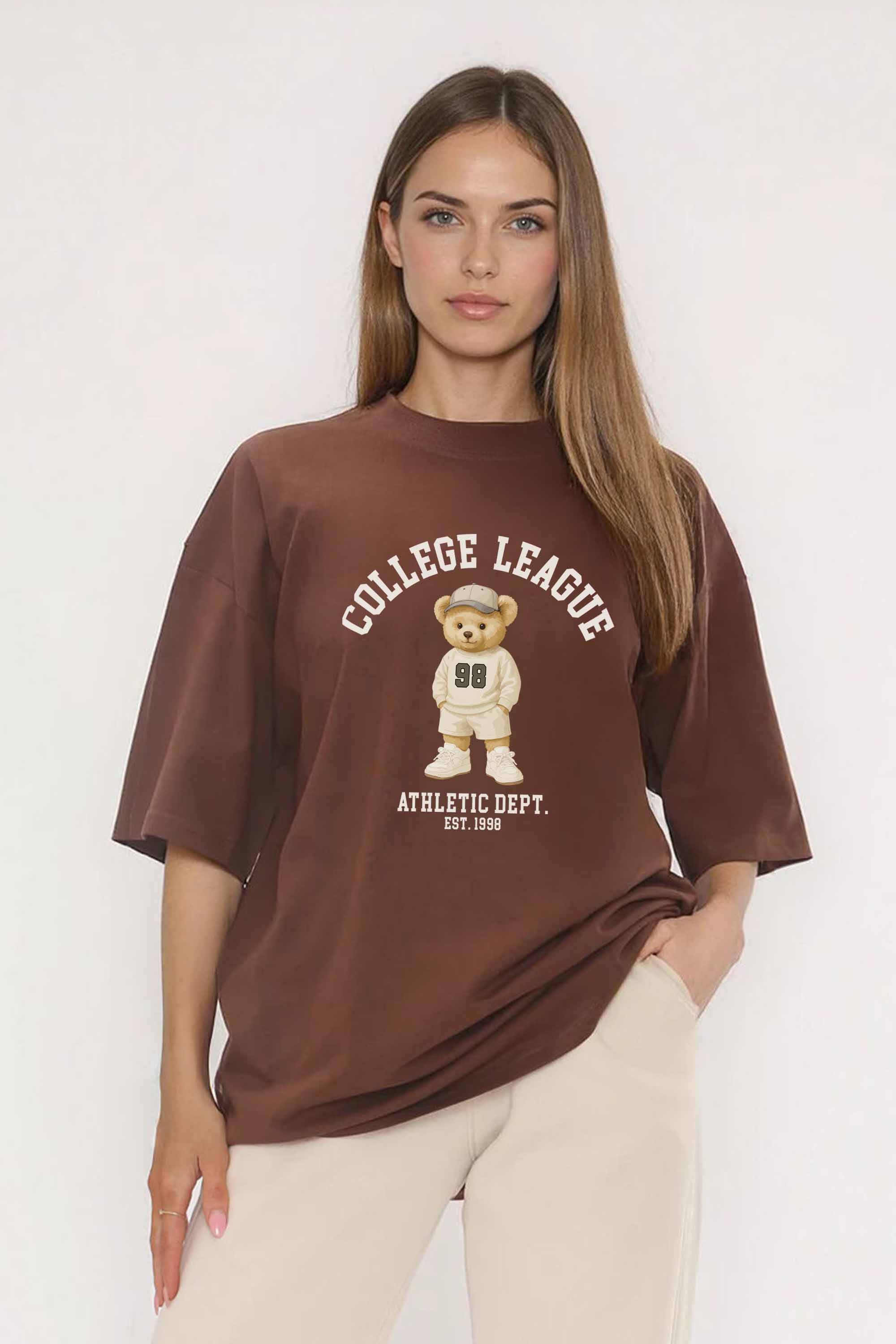 220GSM Oversized T-Shirt in College League Teddy Athletic Print
