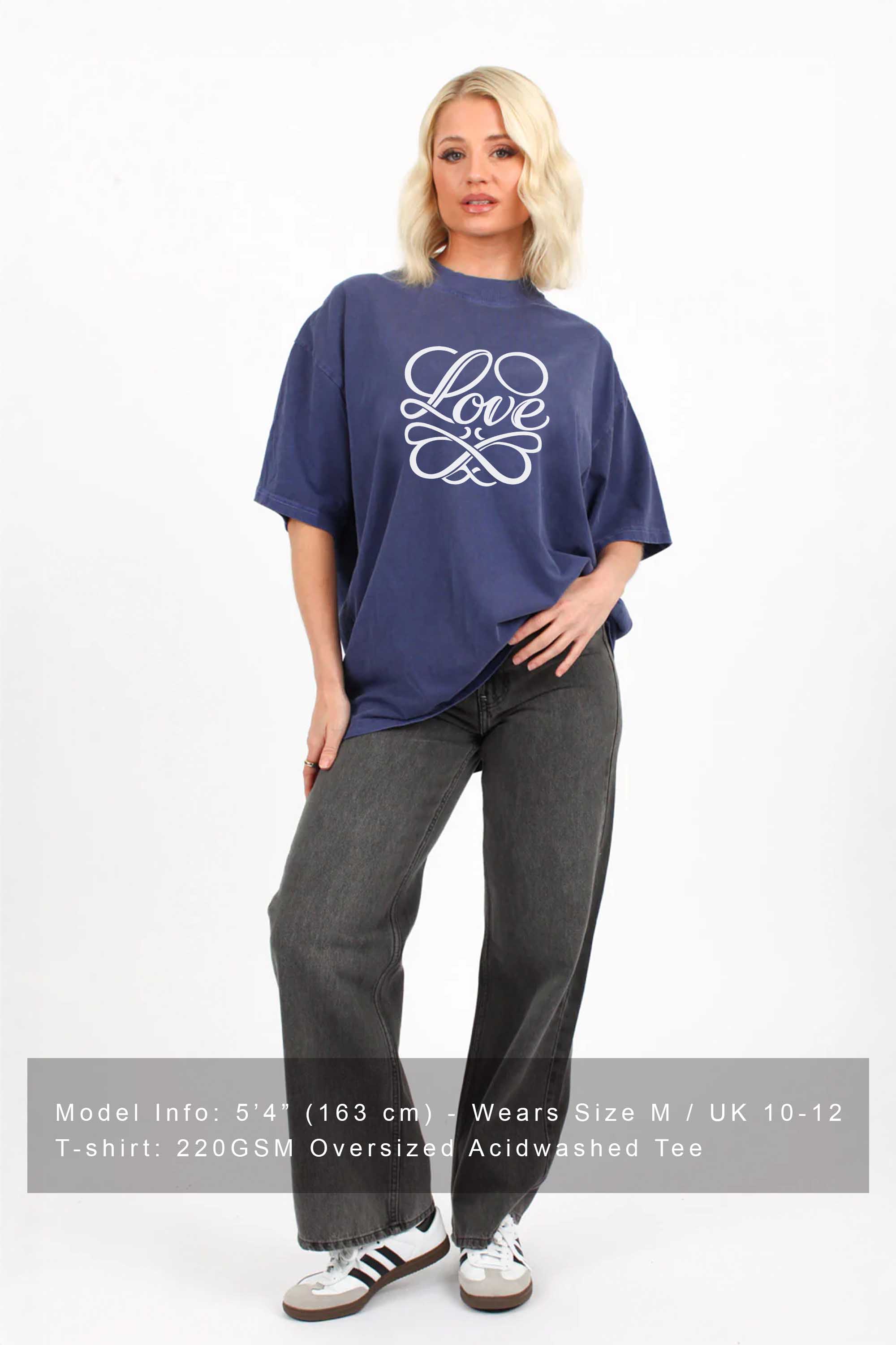 220GSM Oversized Acid Washed T-Shirt In Love Print