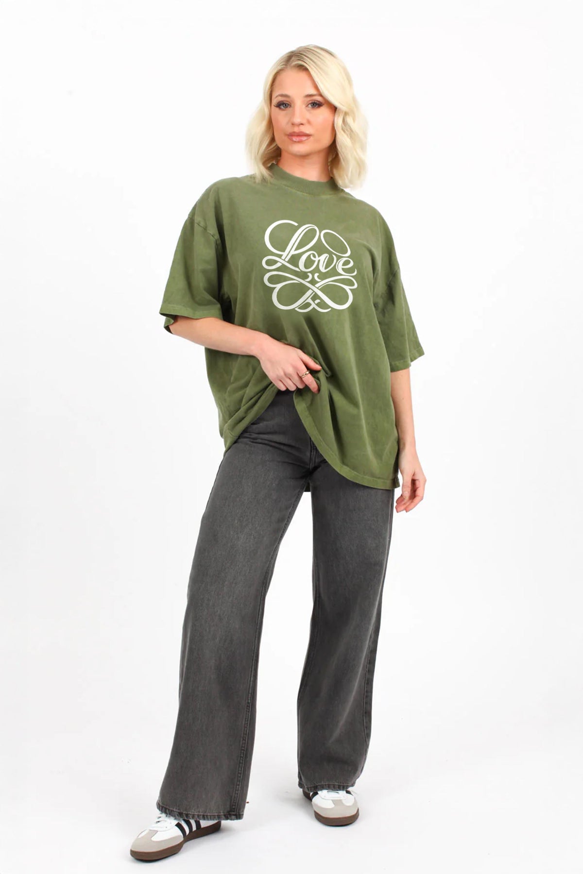 220GSM Oversized Acid Washed T-Shirt In Love Print