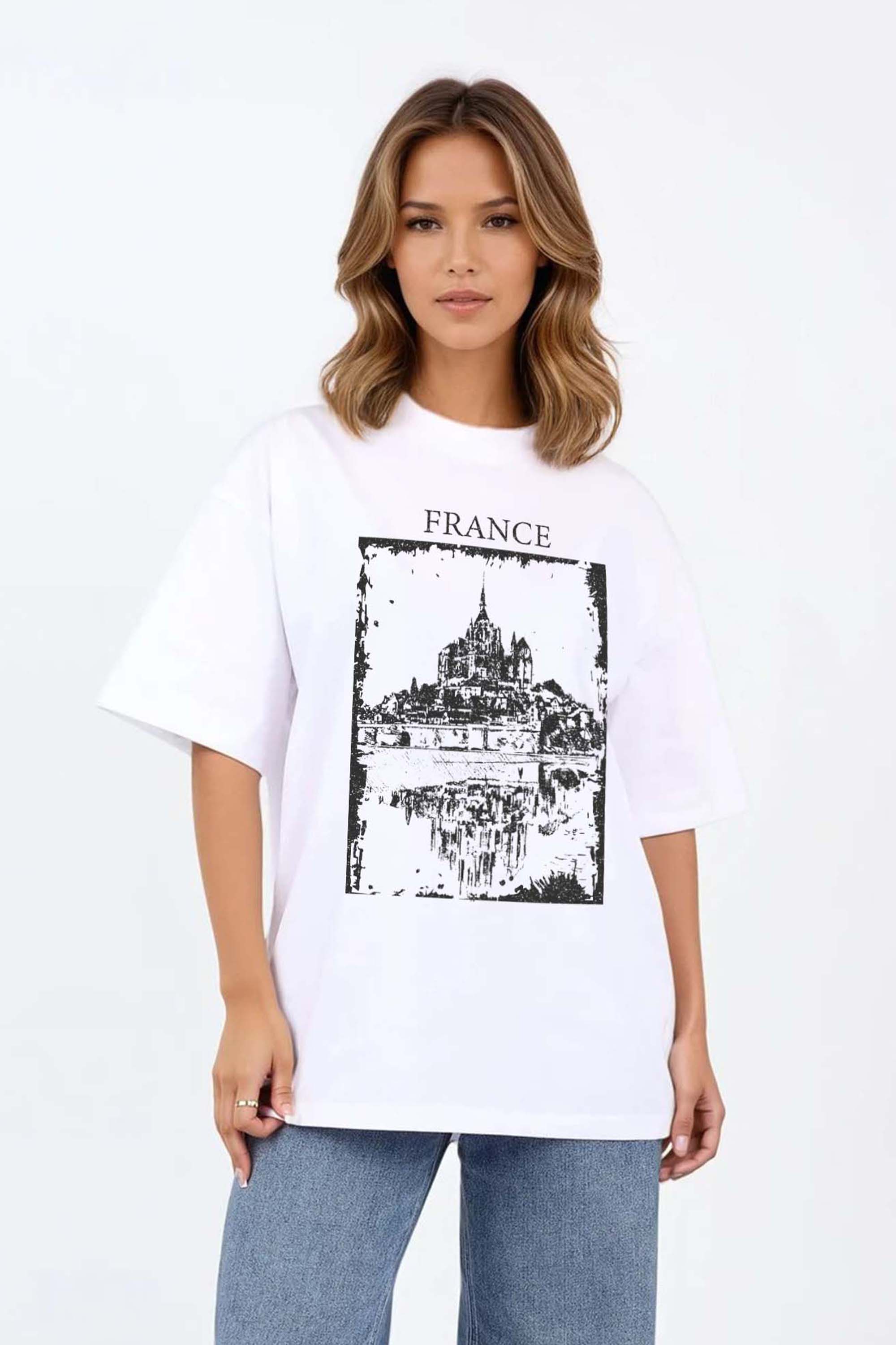220GSM Oversized T-Shirt in France Vintage Graphic Print