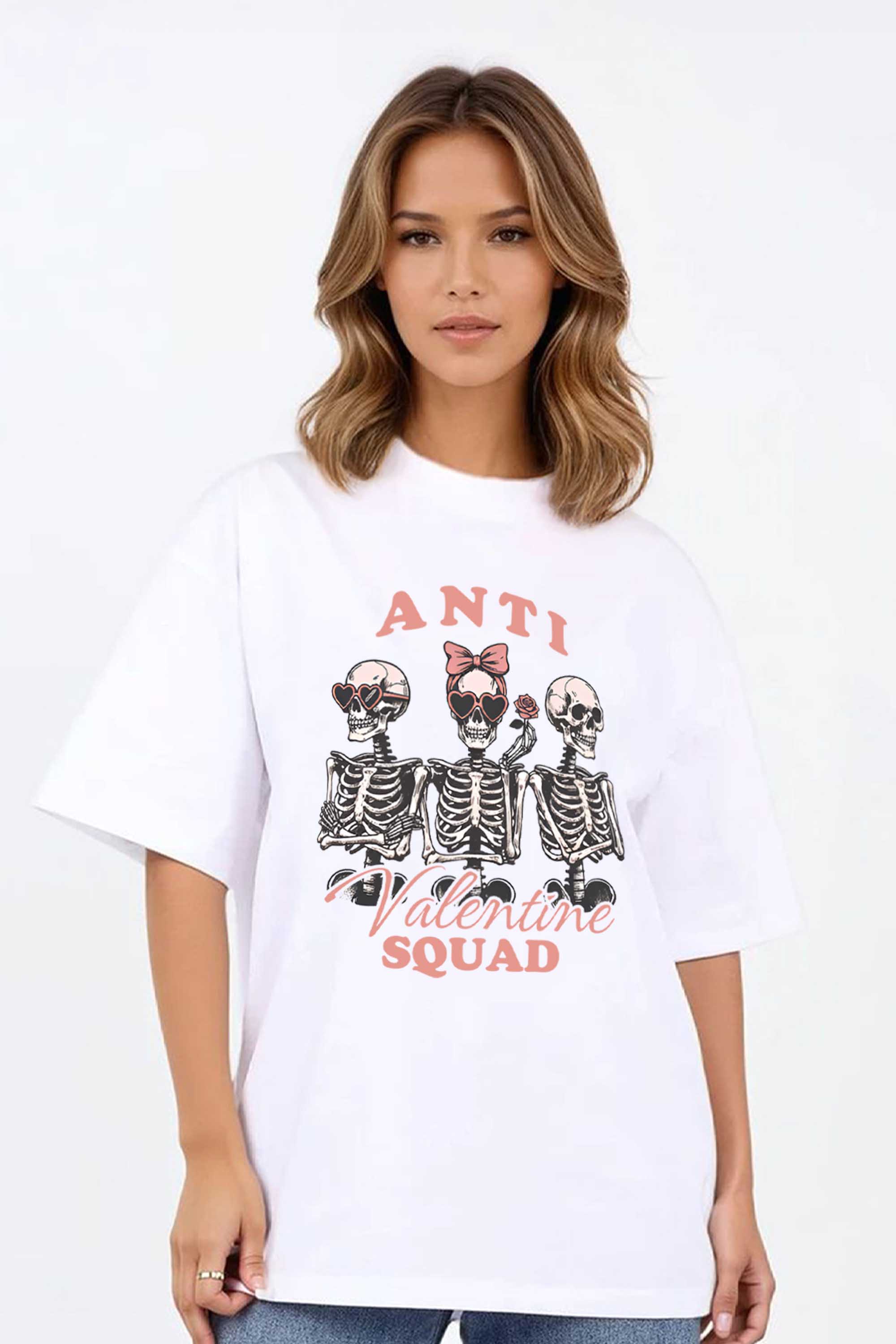 220GSM Oversized T-Shirt in Anti Valentine Squad Graphic Print