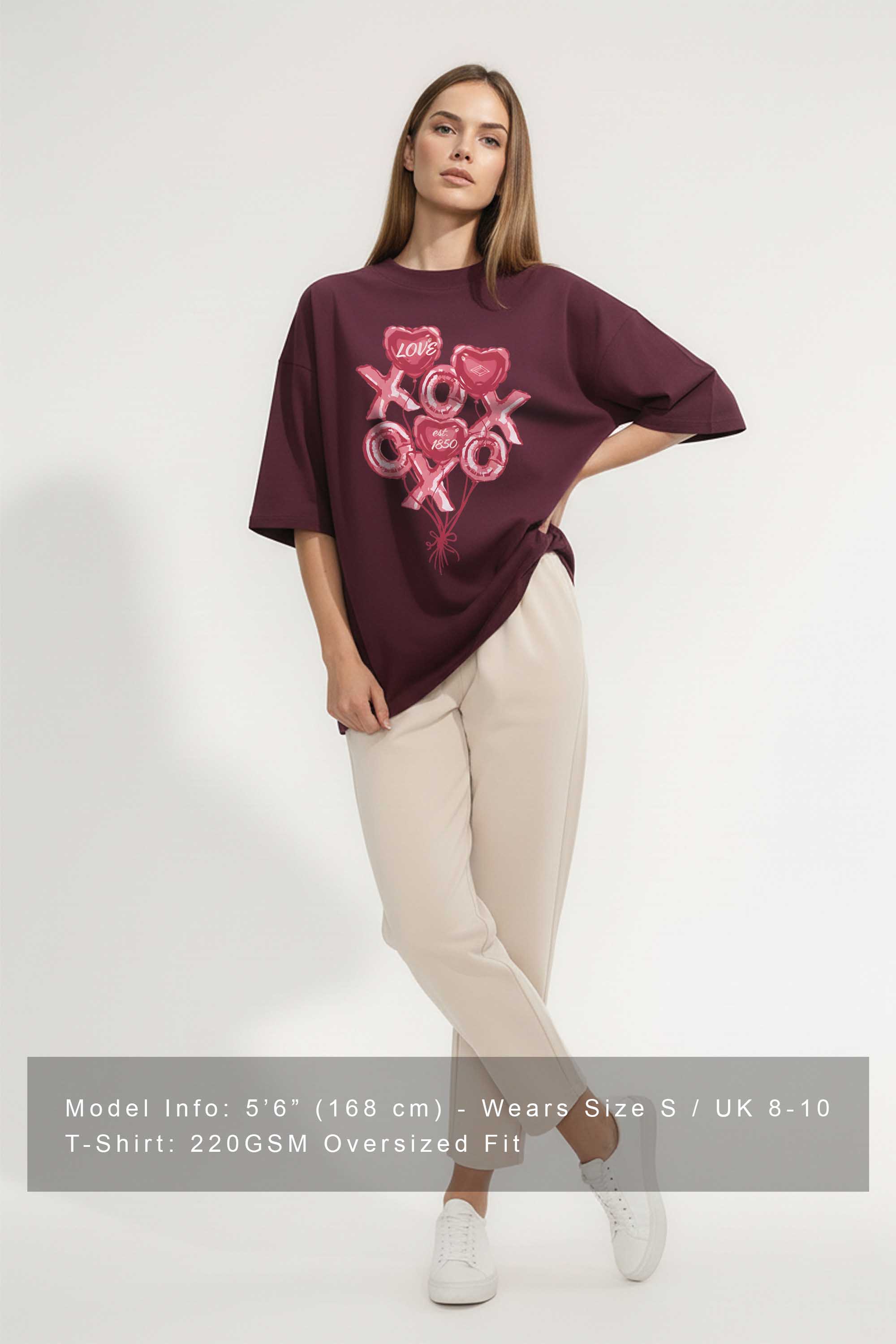 220GSM Oversized T-Shirt in Valentine XOXO Love Print
