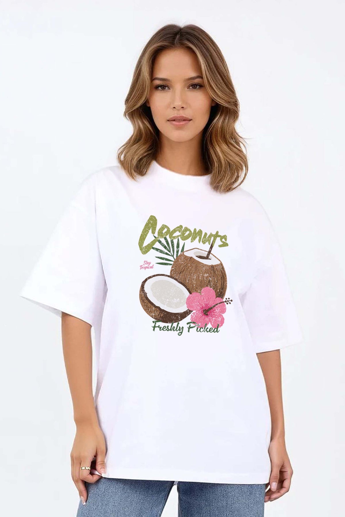 220GSM Oversized T-shirt in Coconut Print