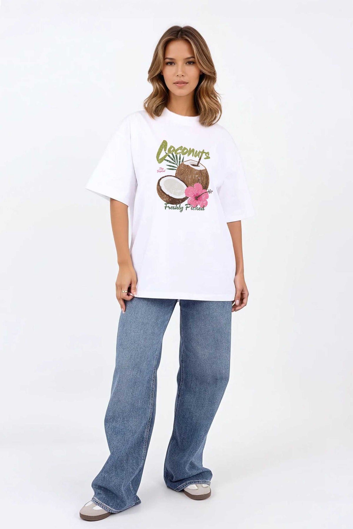 220GSM Oversized T-shirt in Coconut Print