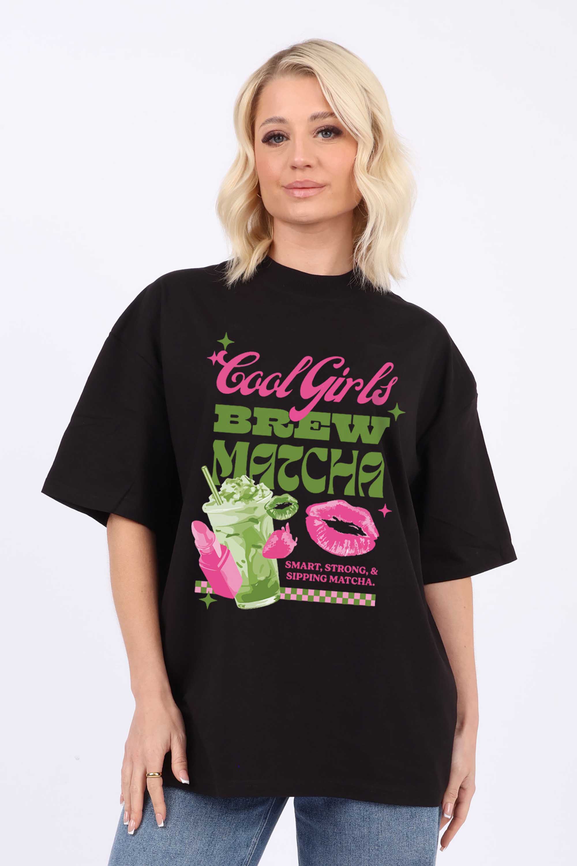 220GSM Oversized T-Shirt in Cool Girls Brew Matcha Print