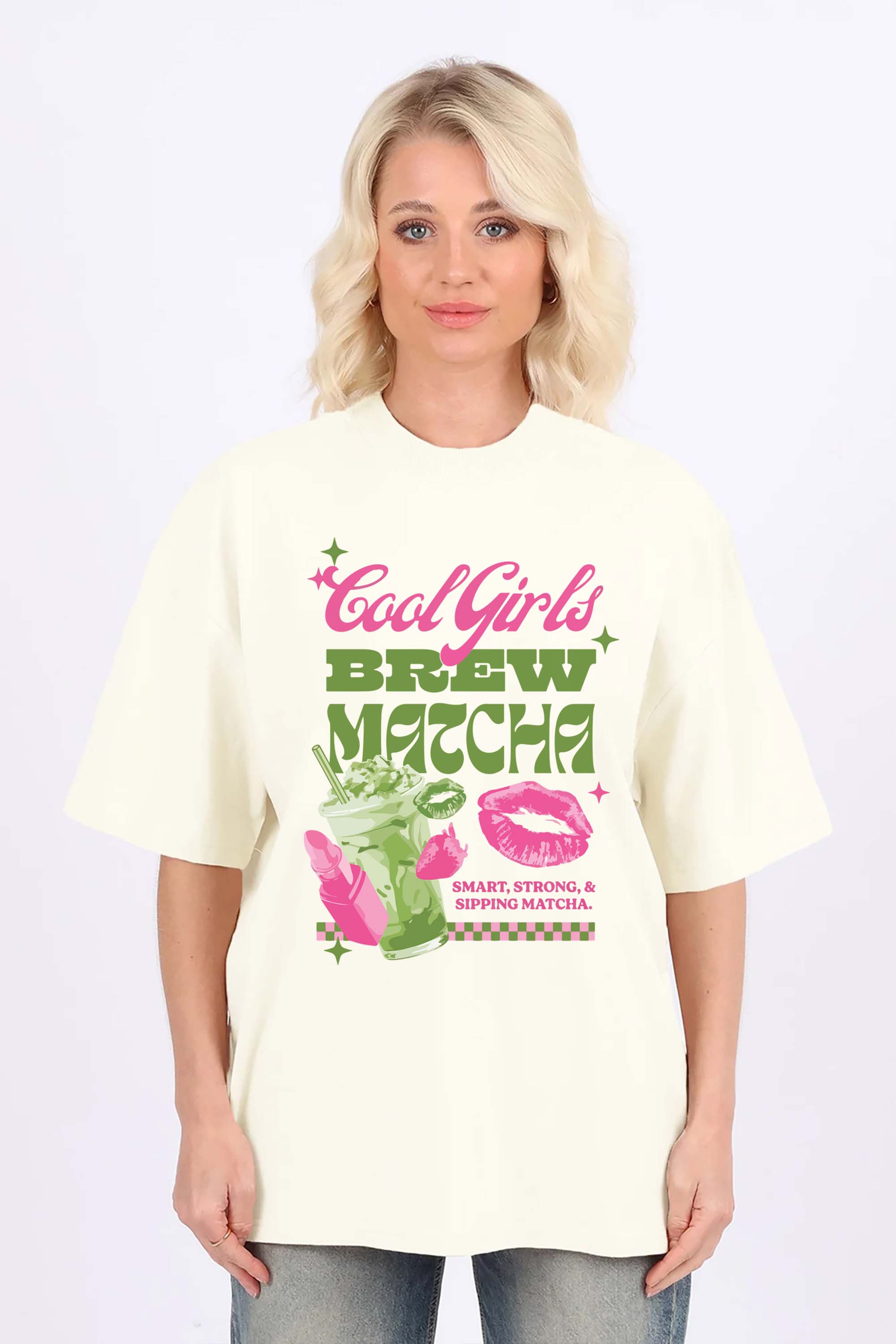 220GSM Oversized T-Shirt in Cool Girls Brew Matcha Print