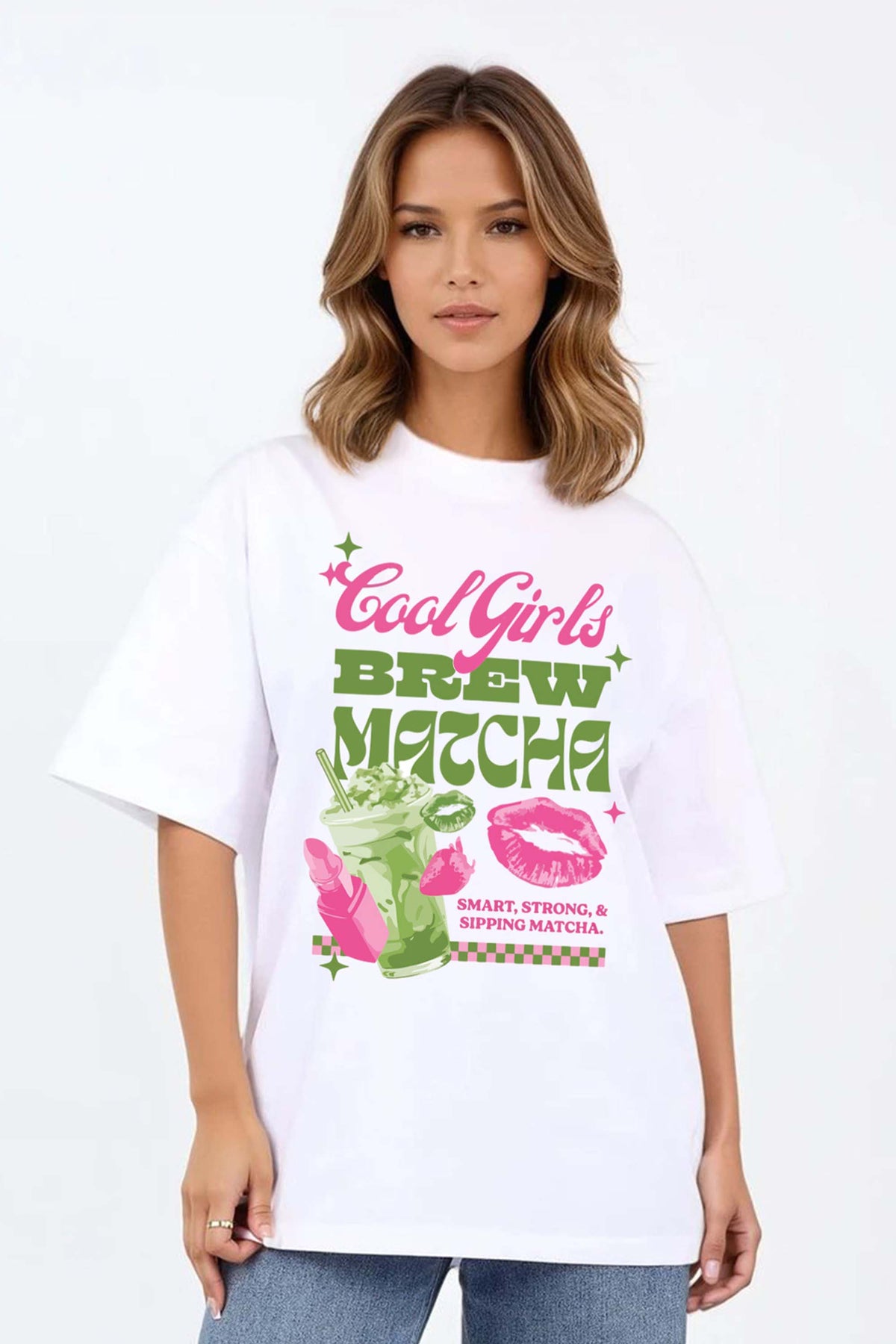 220GSM Oversized T-Shirt in Cool Girls Brew Matcha Print