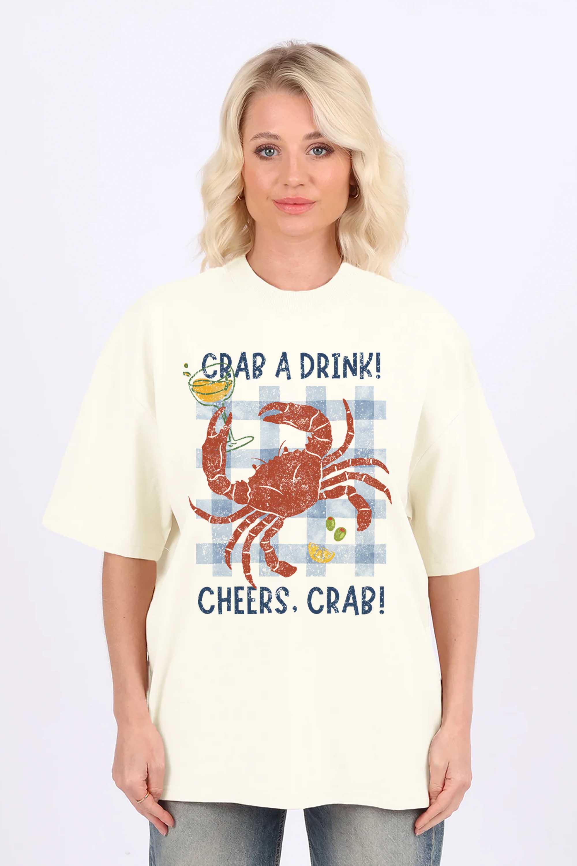220GSM Oversized T-Shirt in Crab a Drink Print