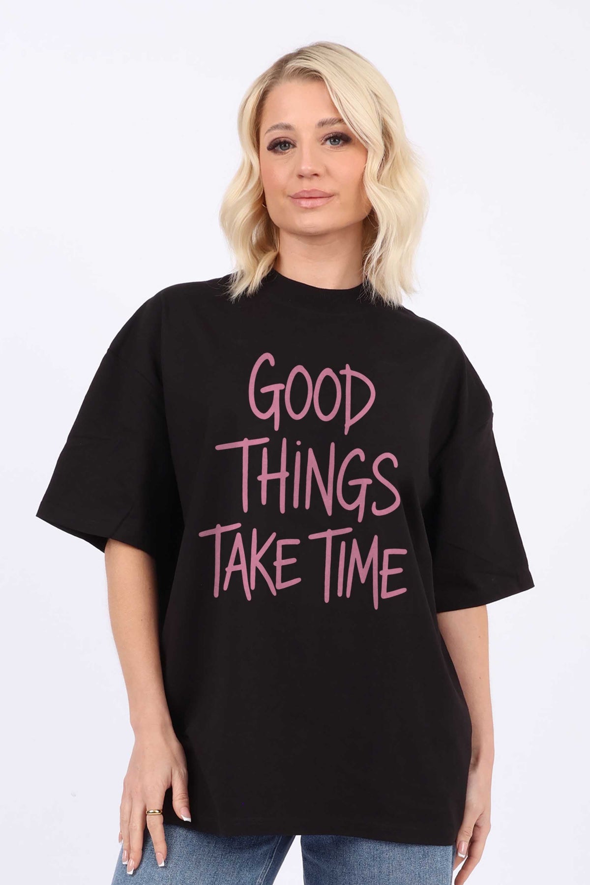 220GSM Oversized T-Shirt in Good Things Take Time Print