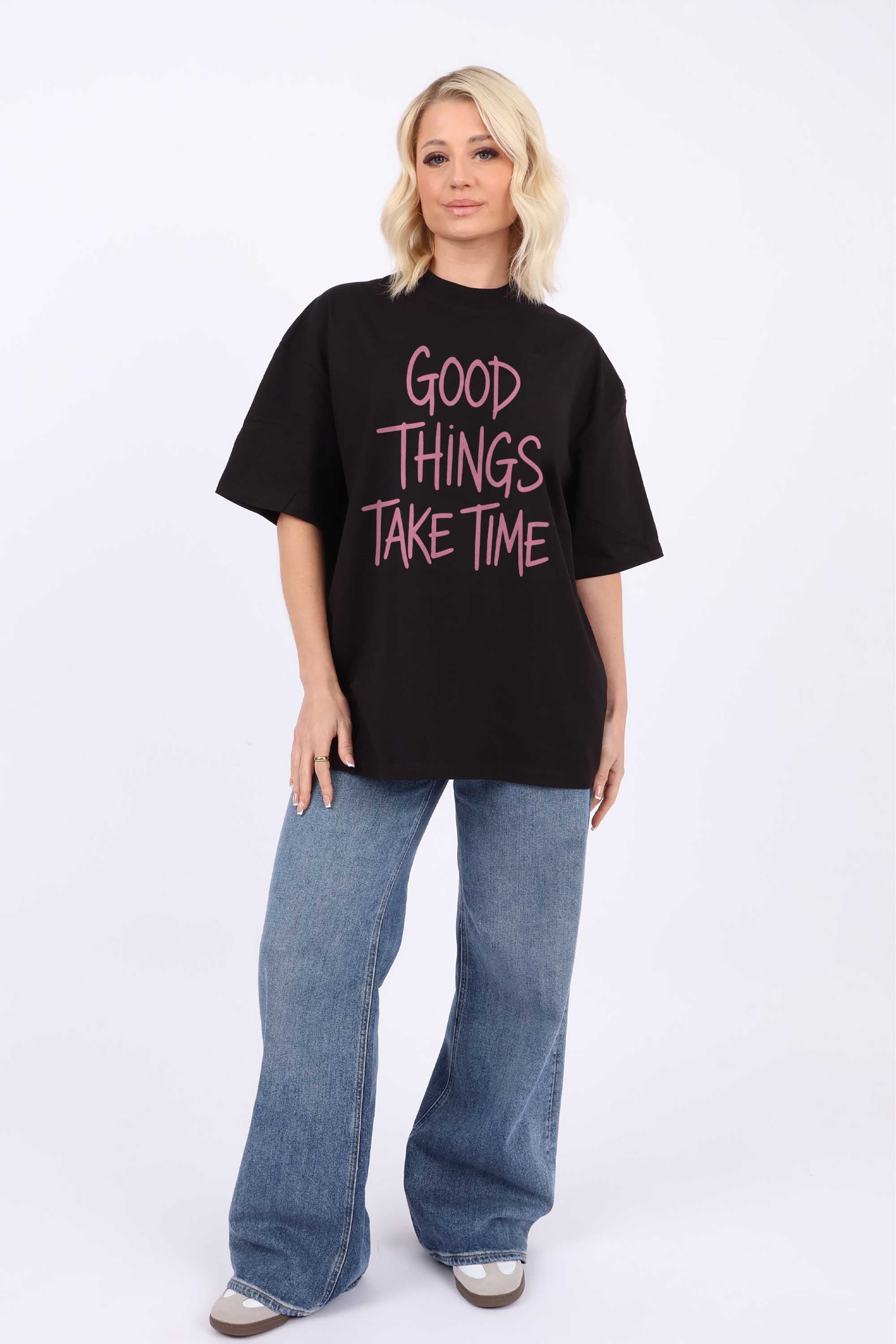 220GSM Oversized T-Shirt in Good Things Take Time Print
