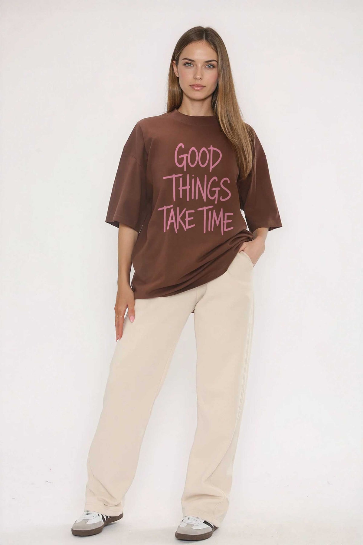 220GSM Oversized T-Shirt in Good Things Take Time Print