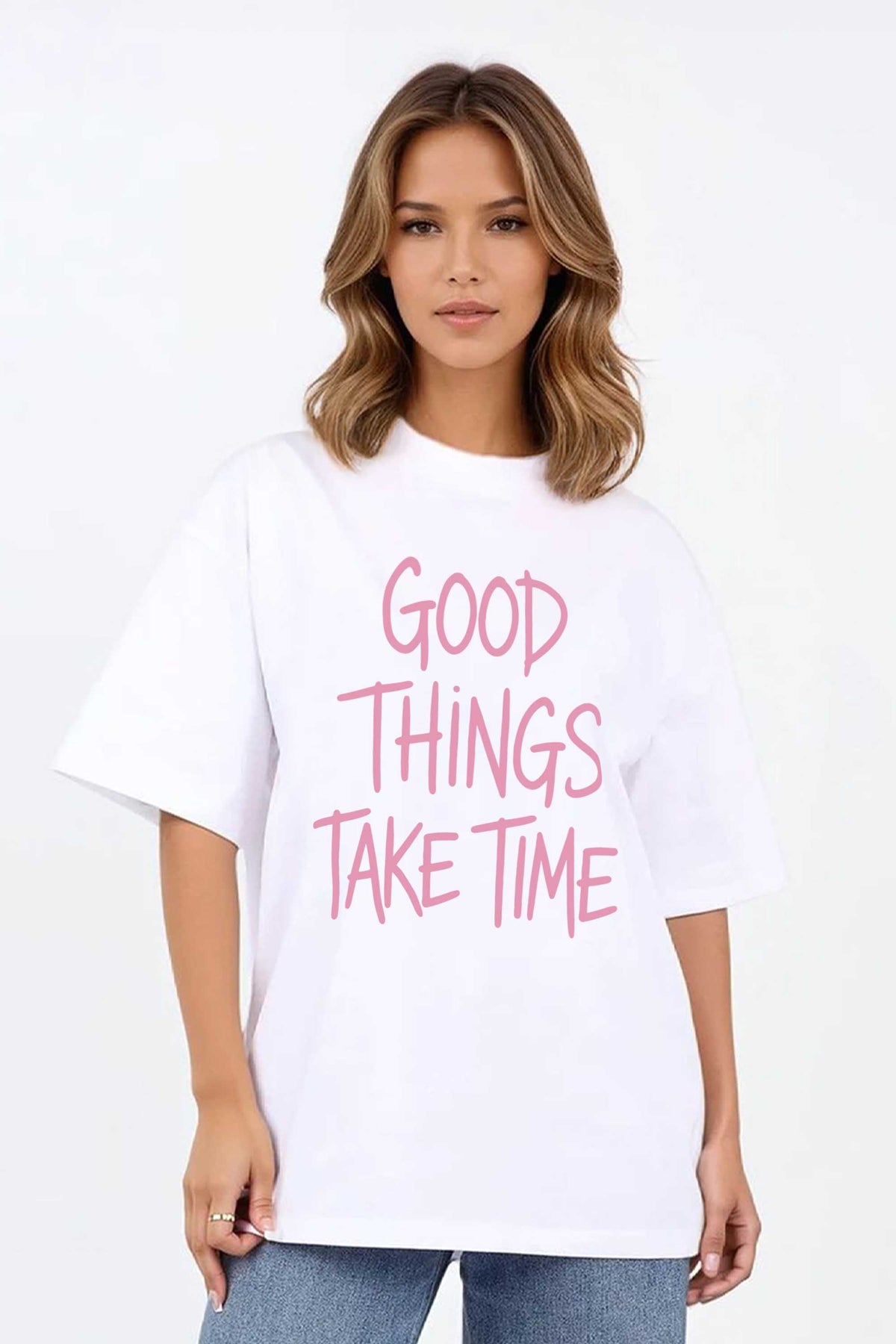 220GSM Oversized T-Shirt in Good Things Take Time Print