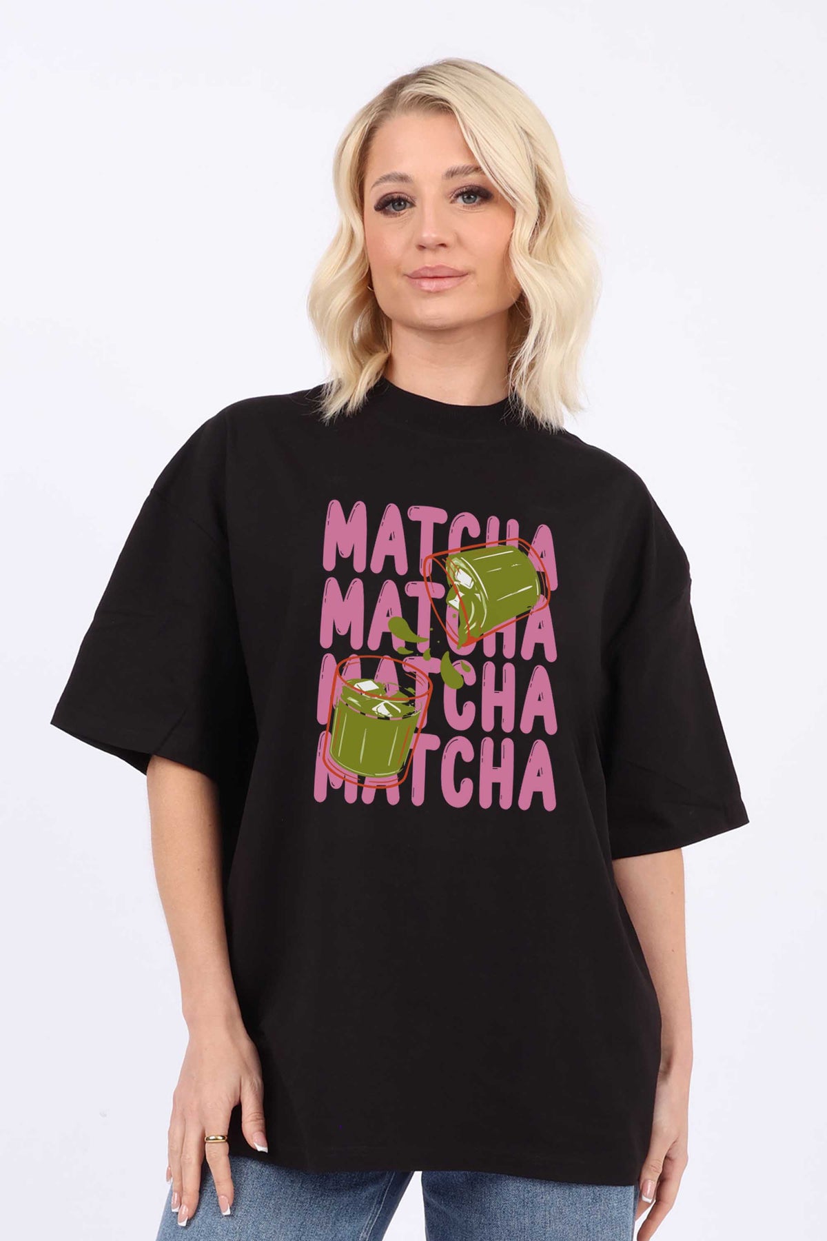 220GSM Oversized T-Shirt in Cute Matcha Print