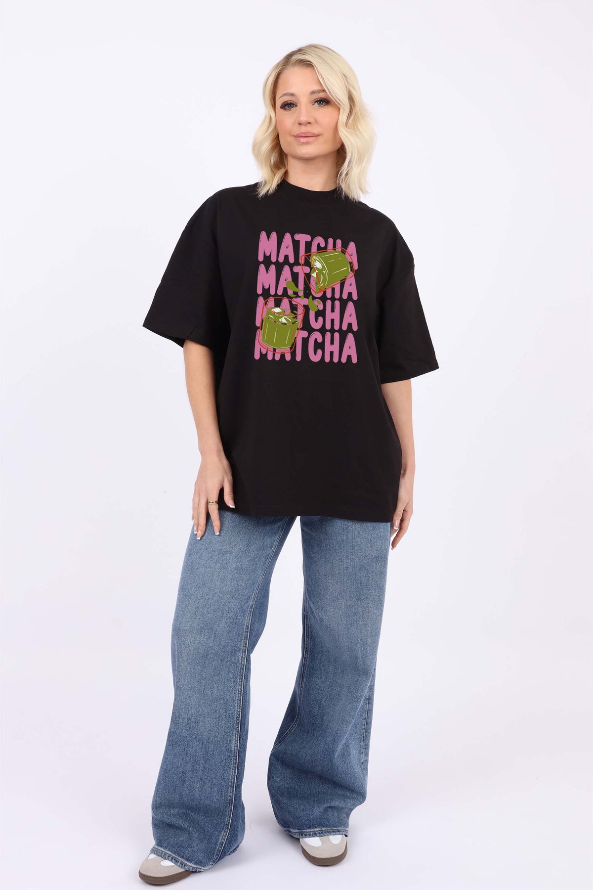 220GSM Oversized T-Shirt in Cute Matcha Print