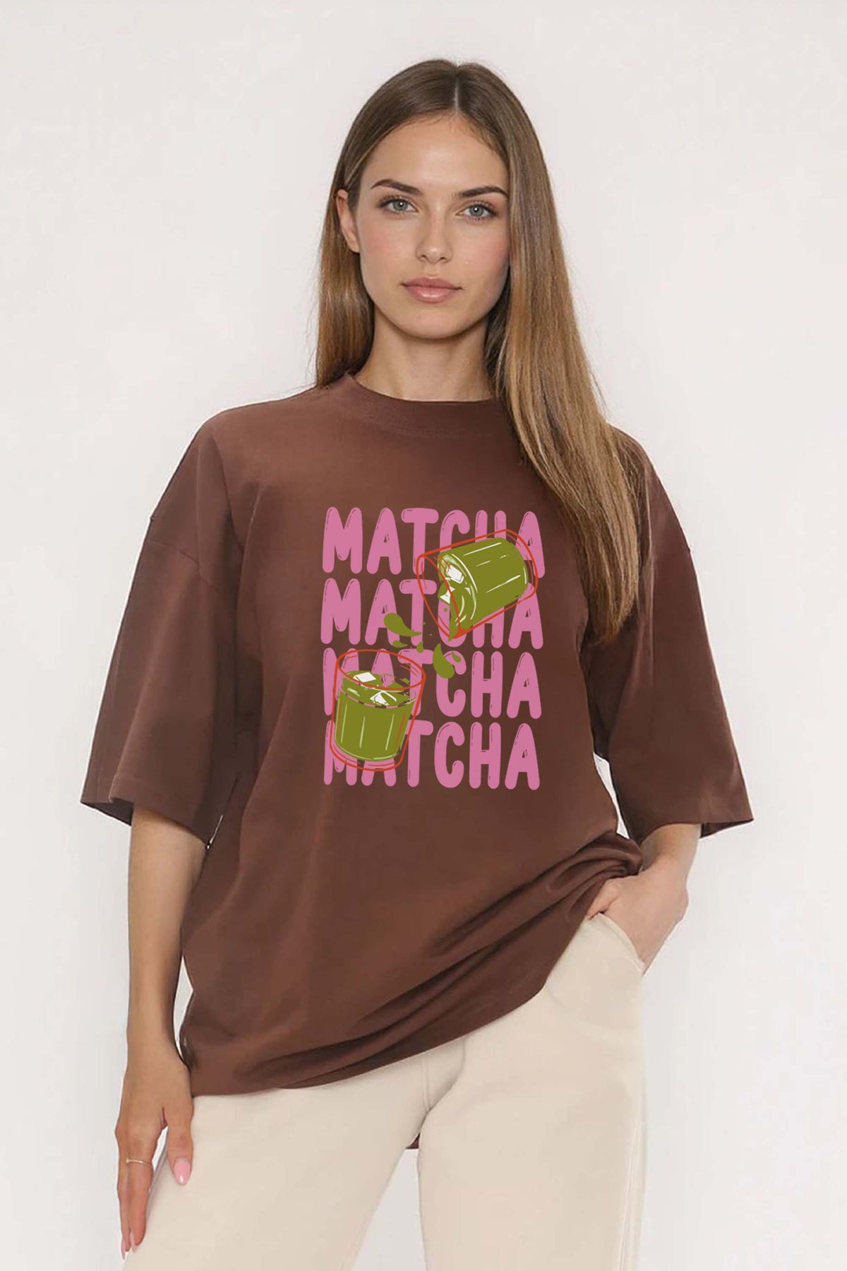 220GSM Oversized T-Shirt in Cute Matcha Print