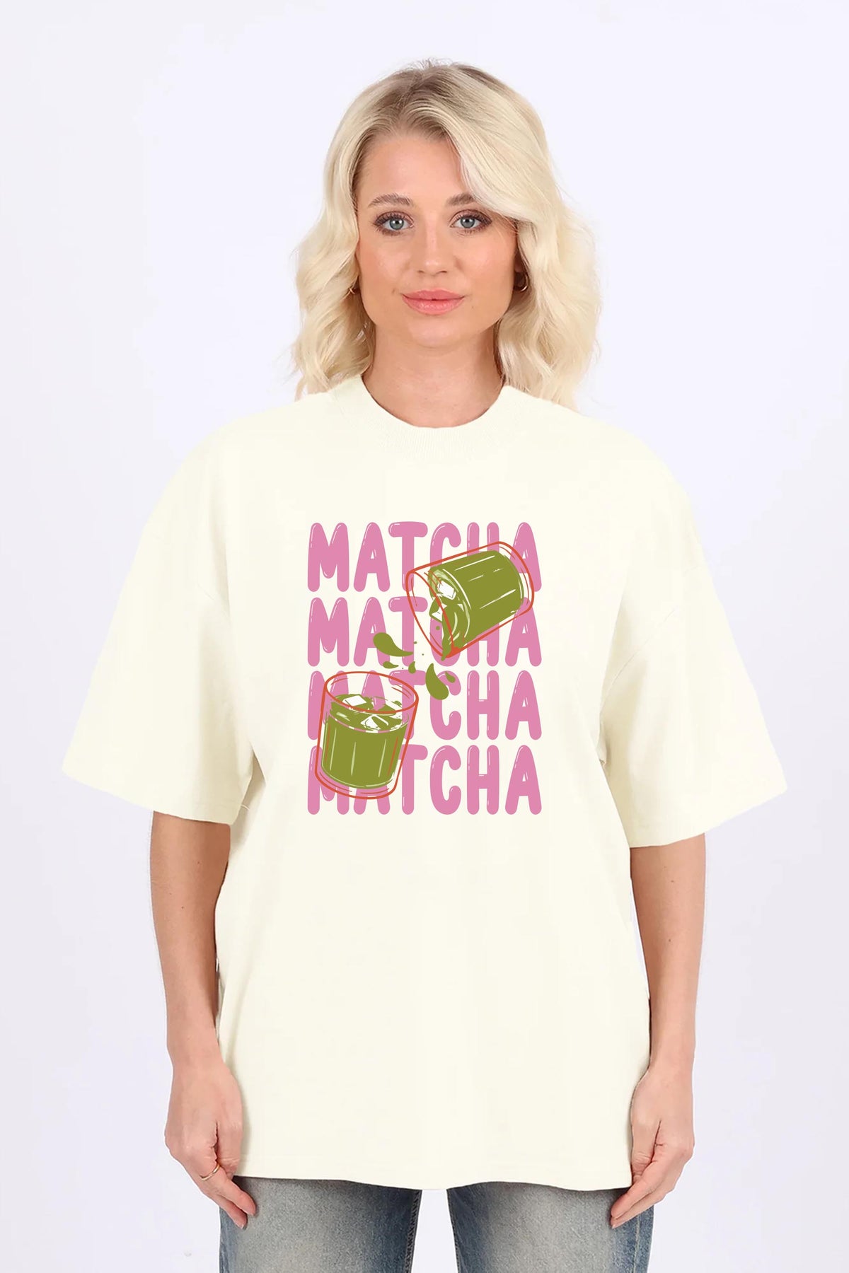 220GSM Oversized T-Shirt in Cute Matcha Print