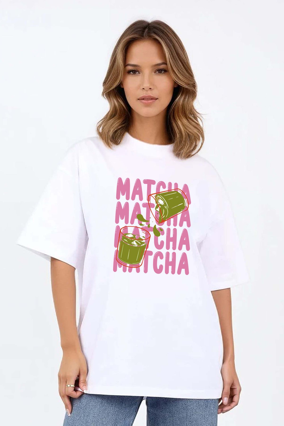 220GSM Oversized T-Shirt in Cute Matcha Print