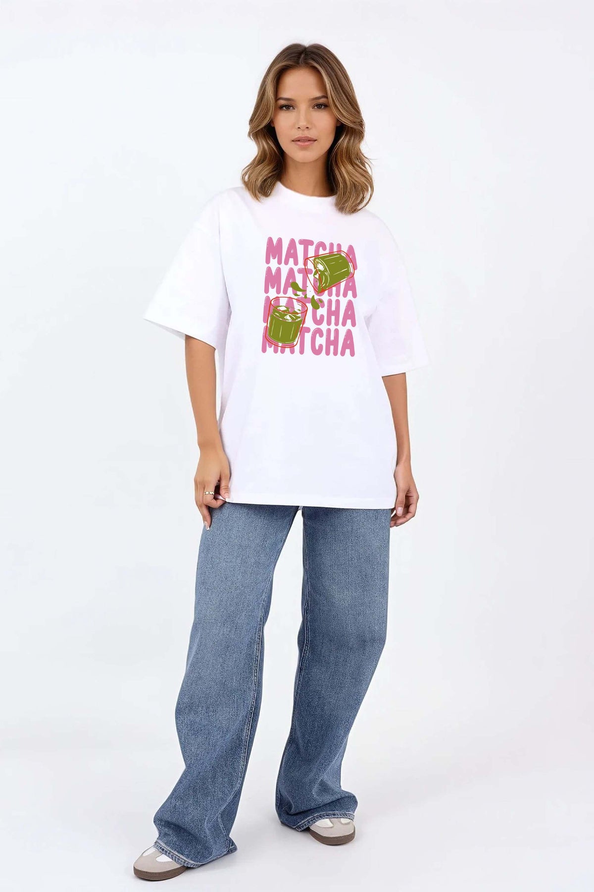 220GSM Oversized T-Shirt in Cute Matcha Print