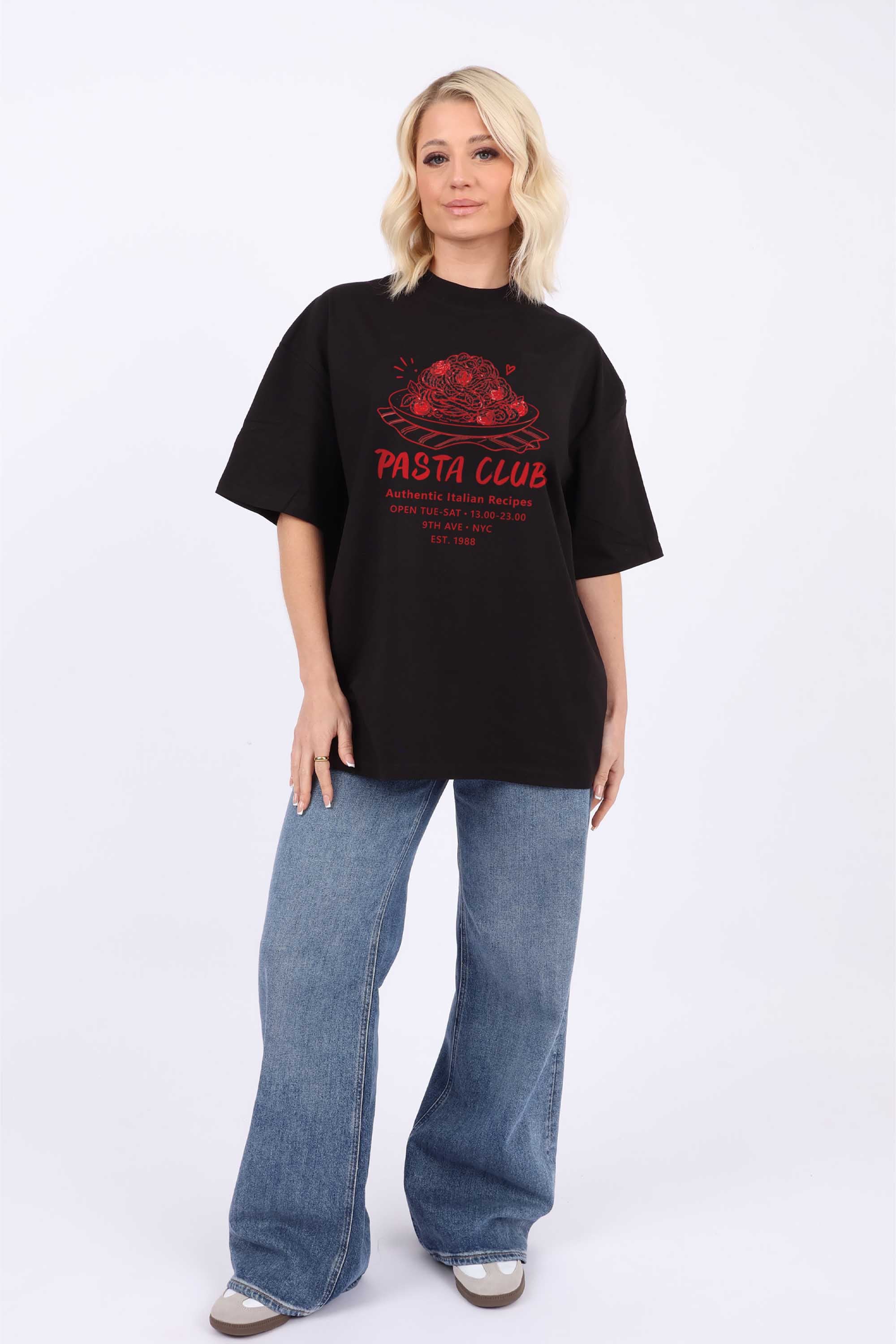 220GSM Oversized T-shirt in Pasta Club Print