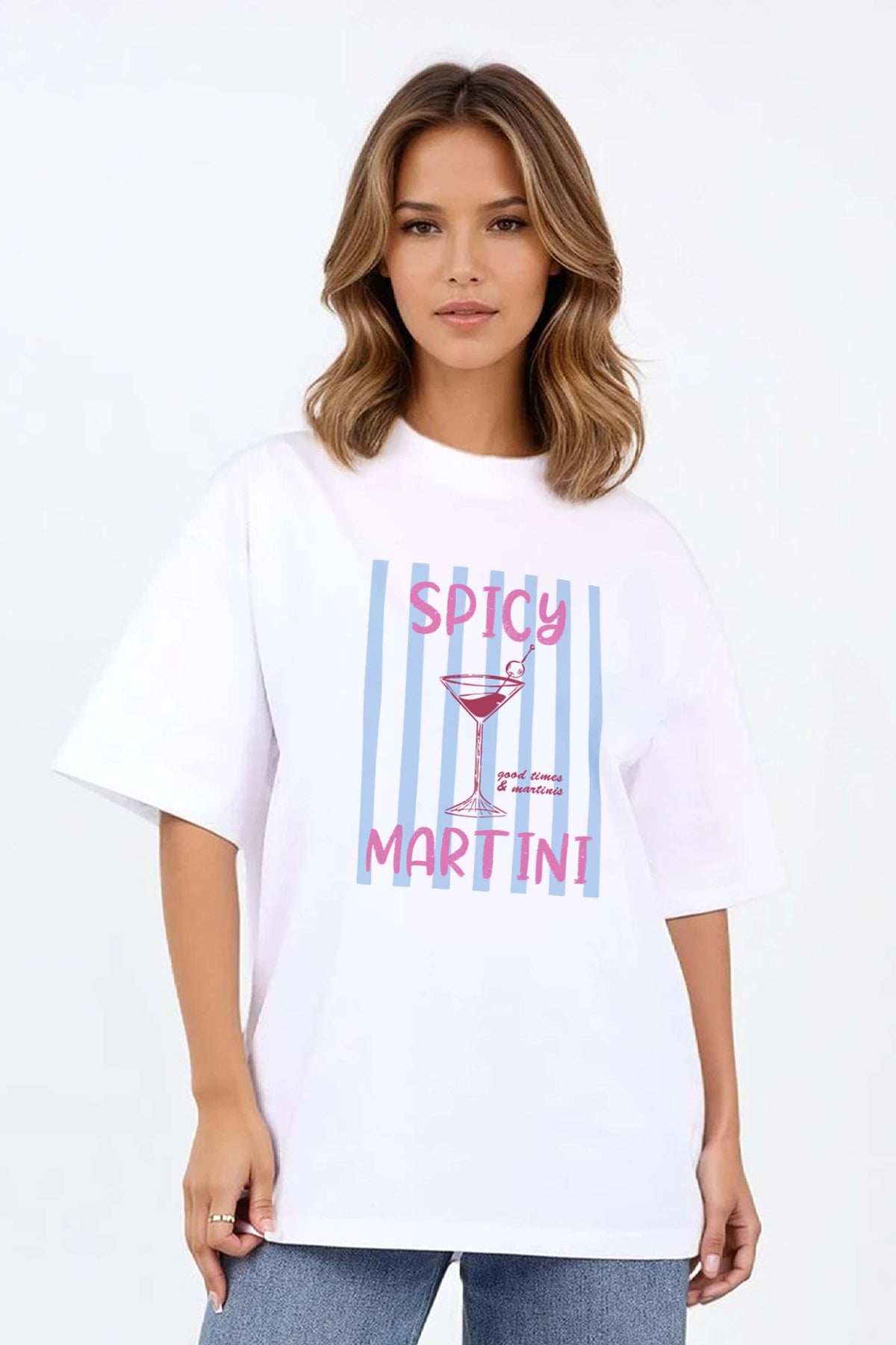 220GSM Oversized T-Shirt in Retro Spicy Martini Print