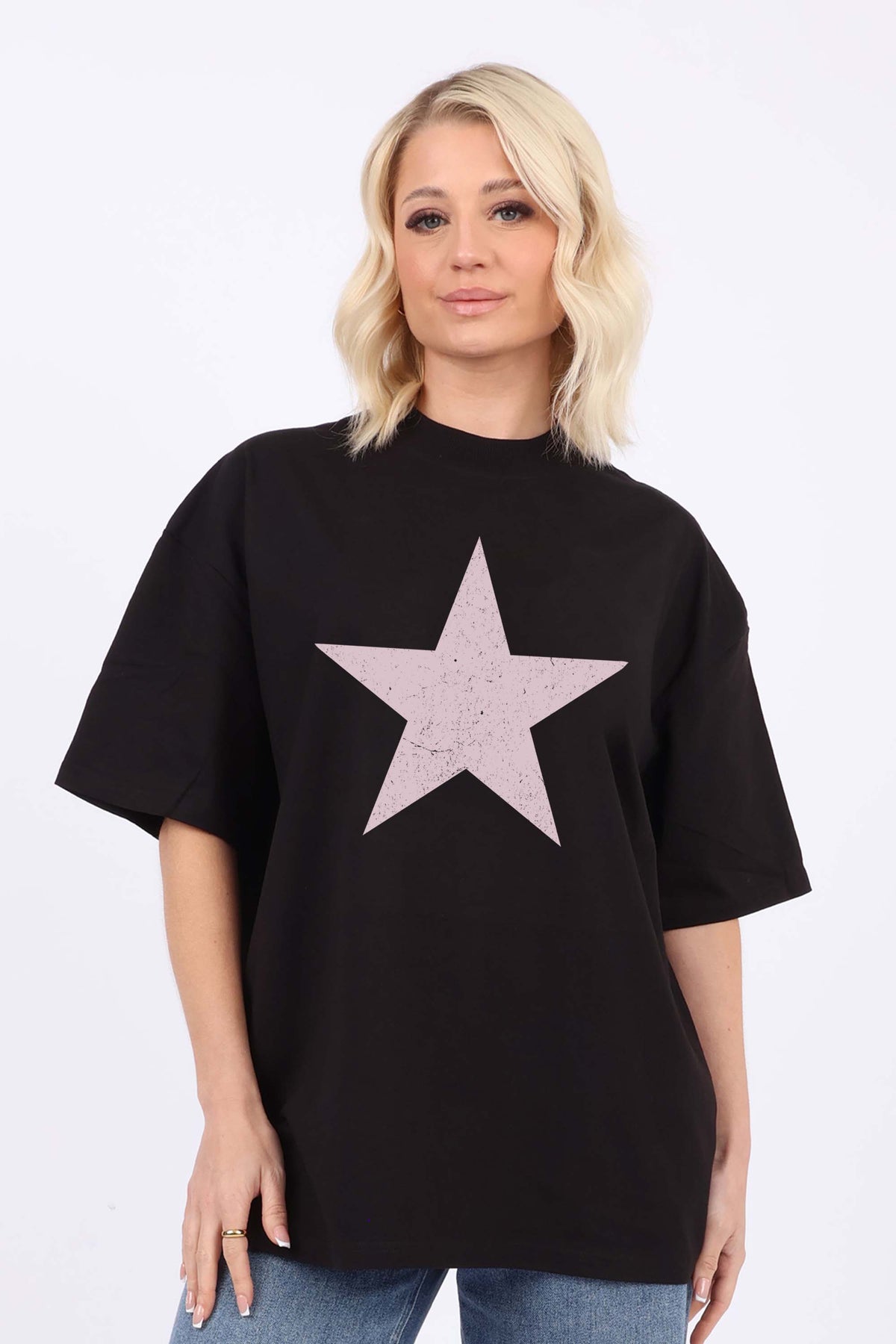 220GSM Oversized T-shirt in Distressed Star Print