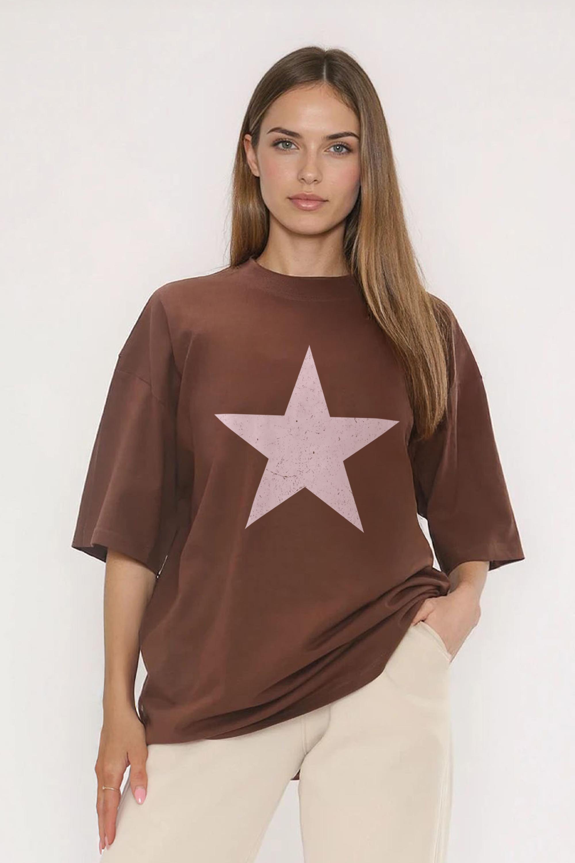 220GSM Oversized T-shirt in Distressed Star Print