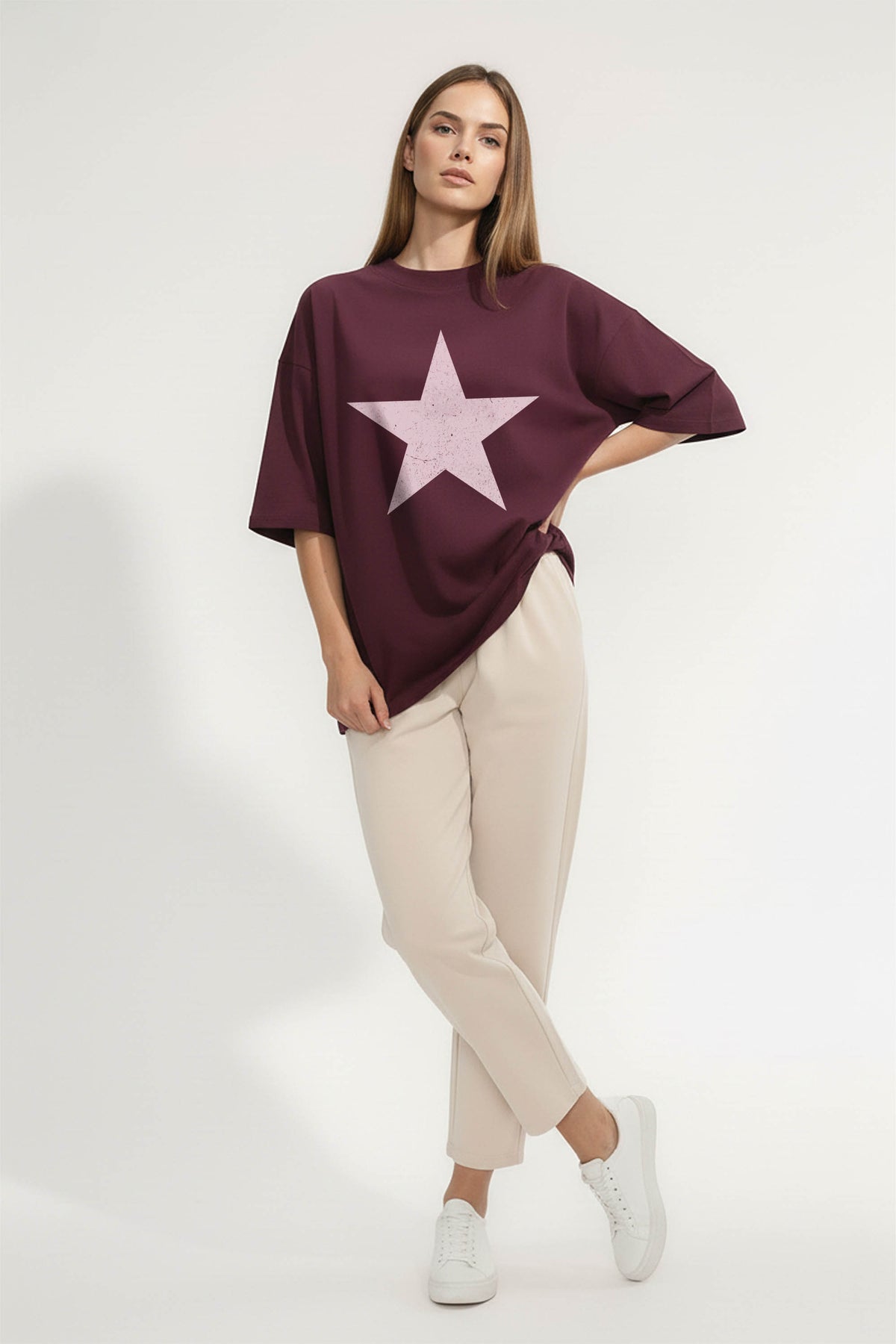 220GSM Oversized T-shirt in Distressed Star Print