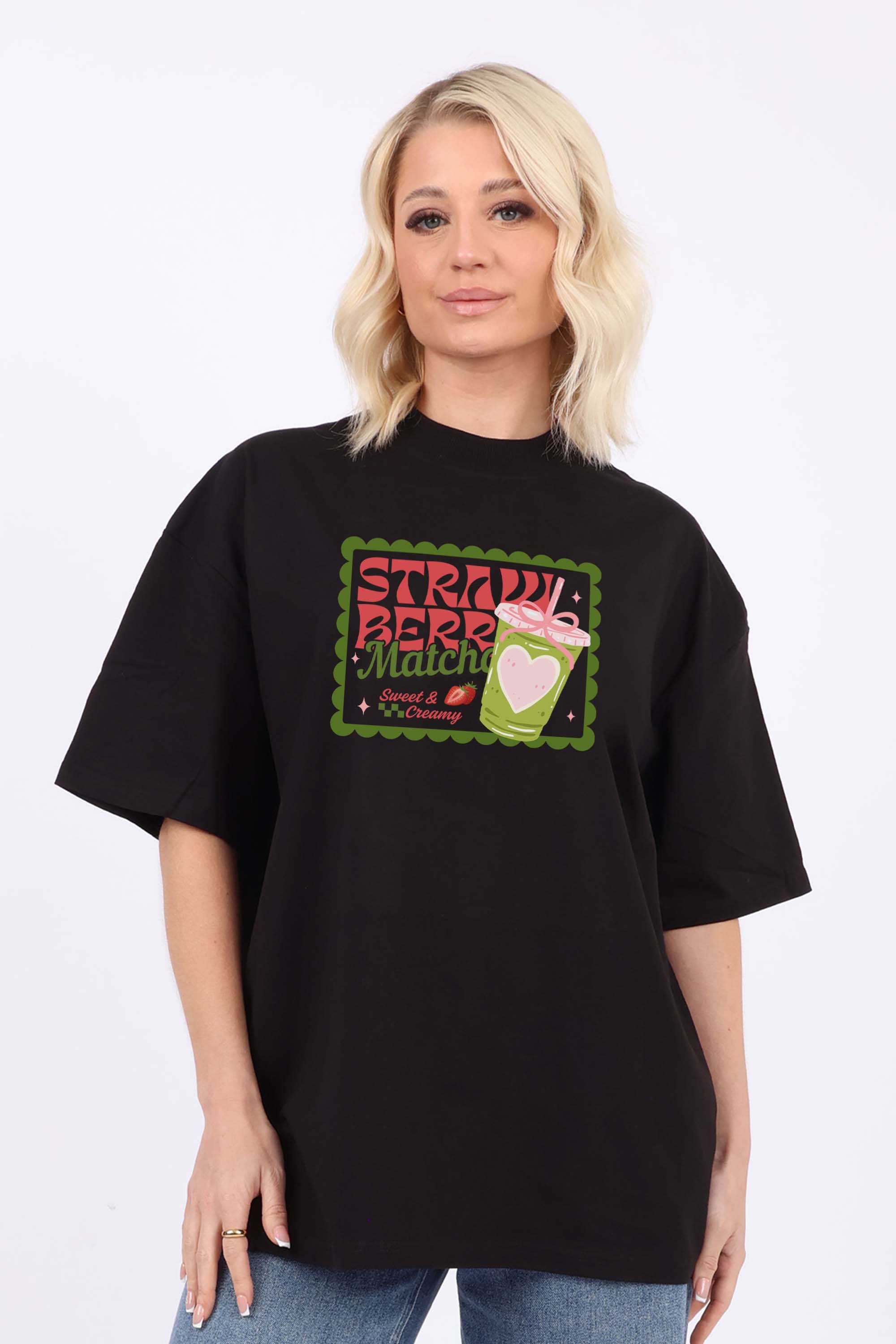 220GSM Oversized T-Shirt in Strawberry Matcha Print