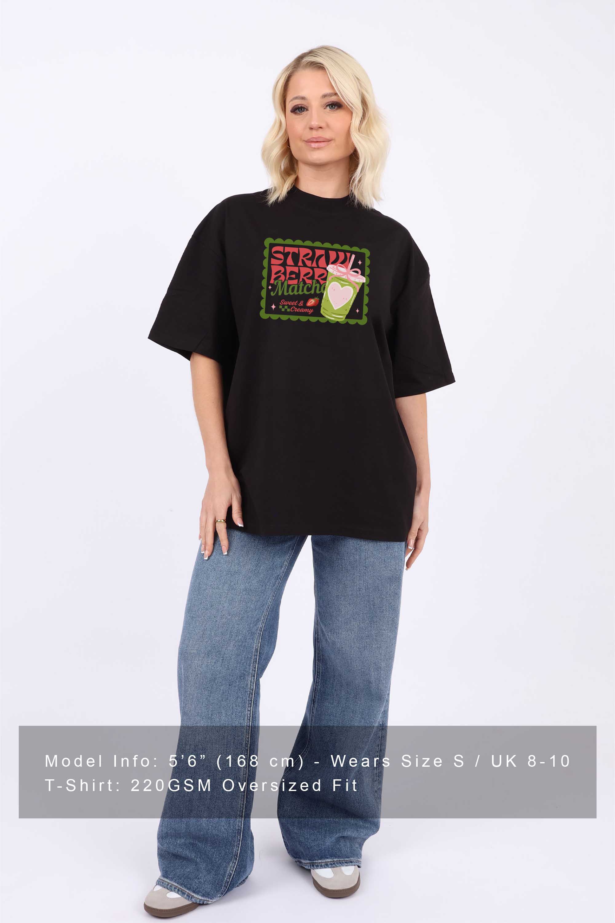 220GSM Oversized T-Shirt in Strawberry Matcha Print