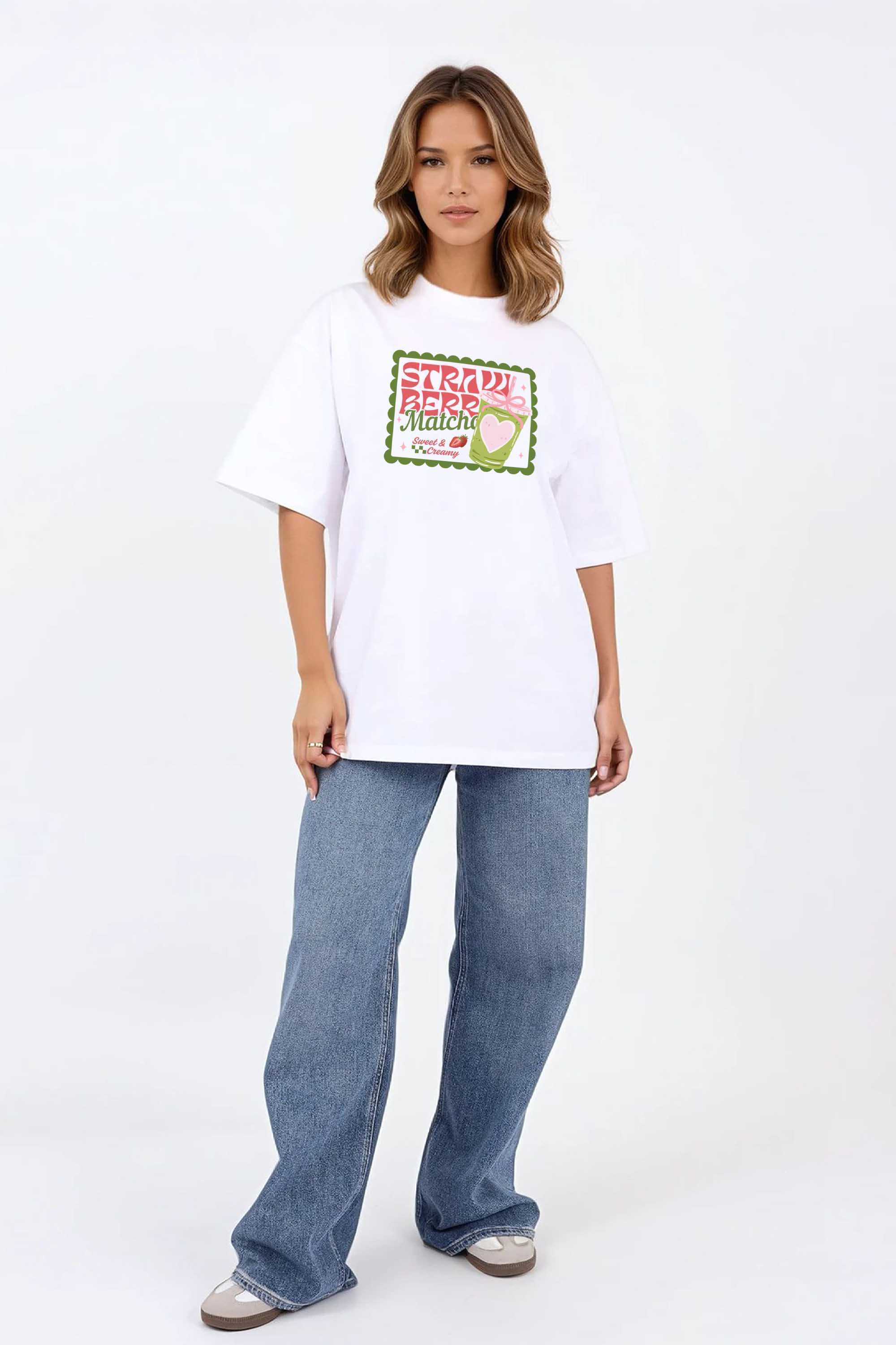 220GSM Oversized T-Shirt in Strawberry Matcha Print