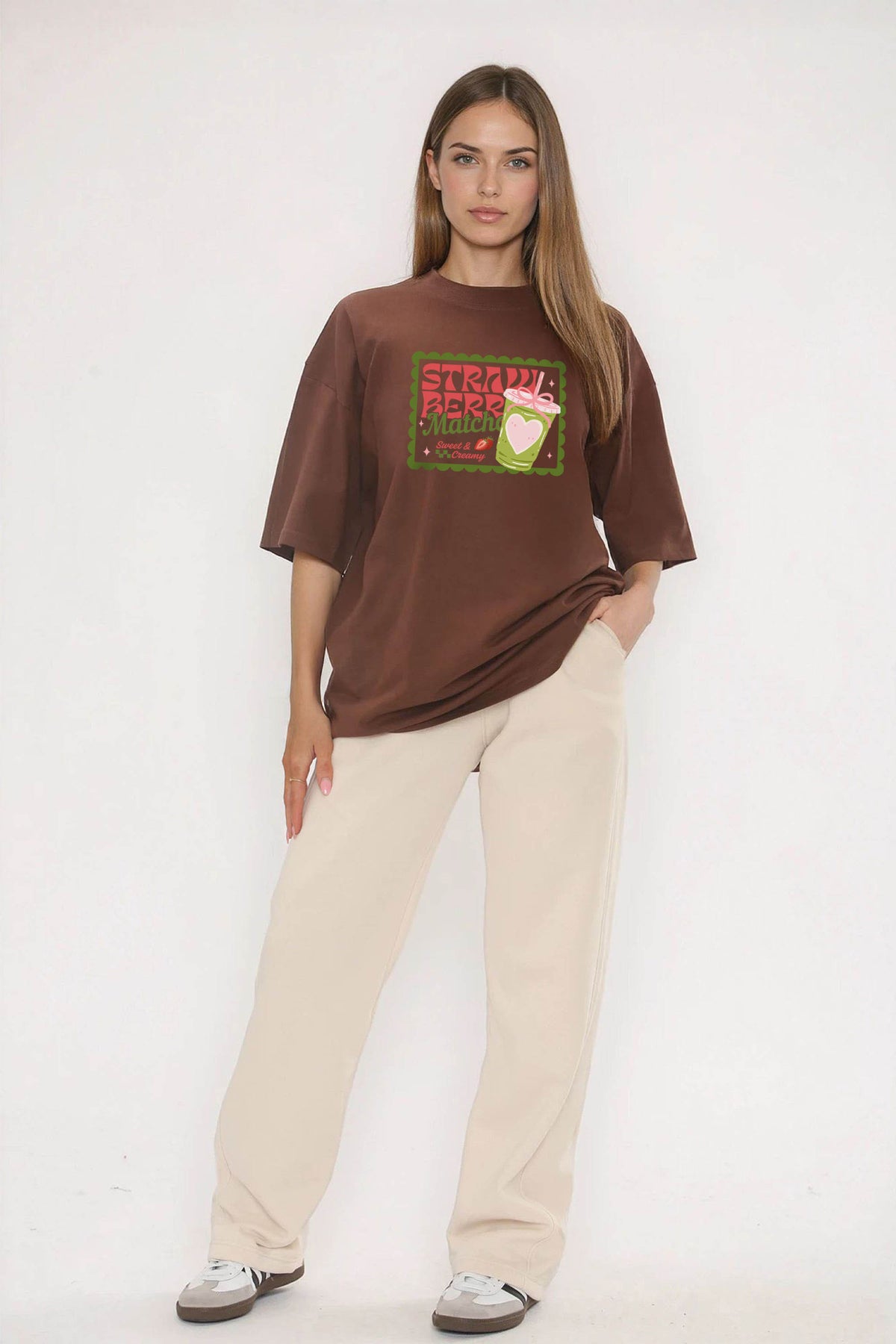 220GSM Oversized T-Shirt in Strawberry Matcha Print