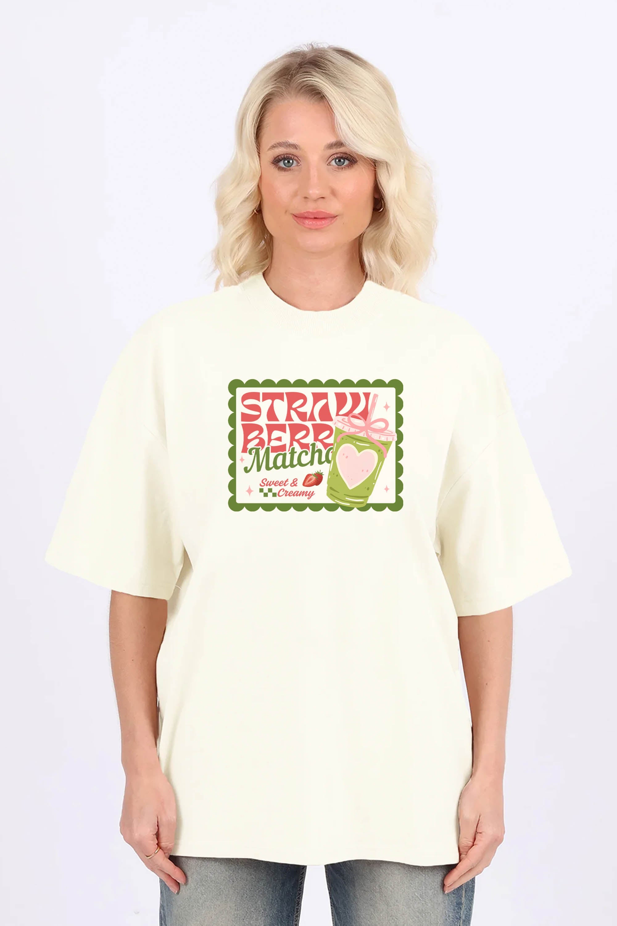 220GSM Oversized T-Shirt in Strawberry Matcha Print