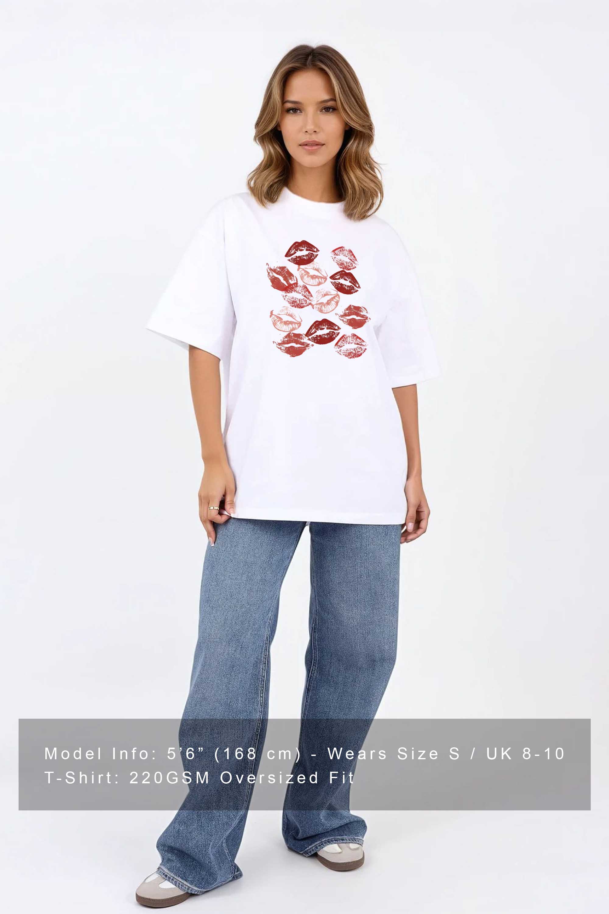 220GSM Oversized T-Shirt in Valentine Trendy Lips Graphic Print