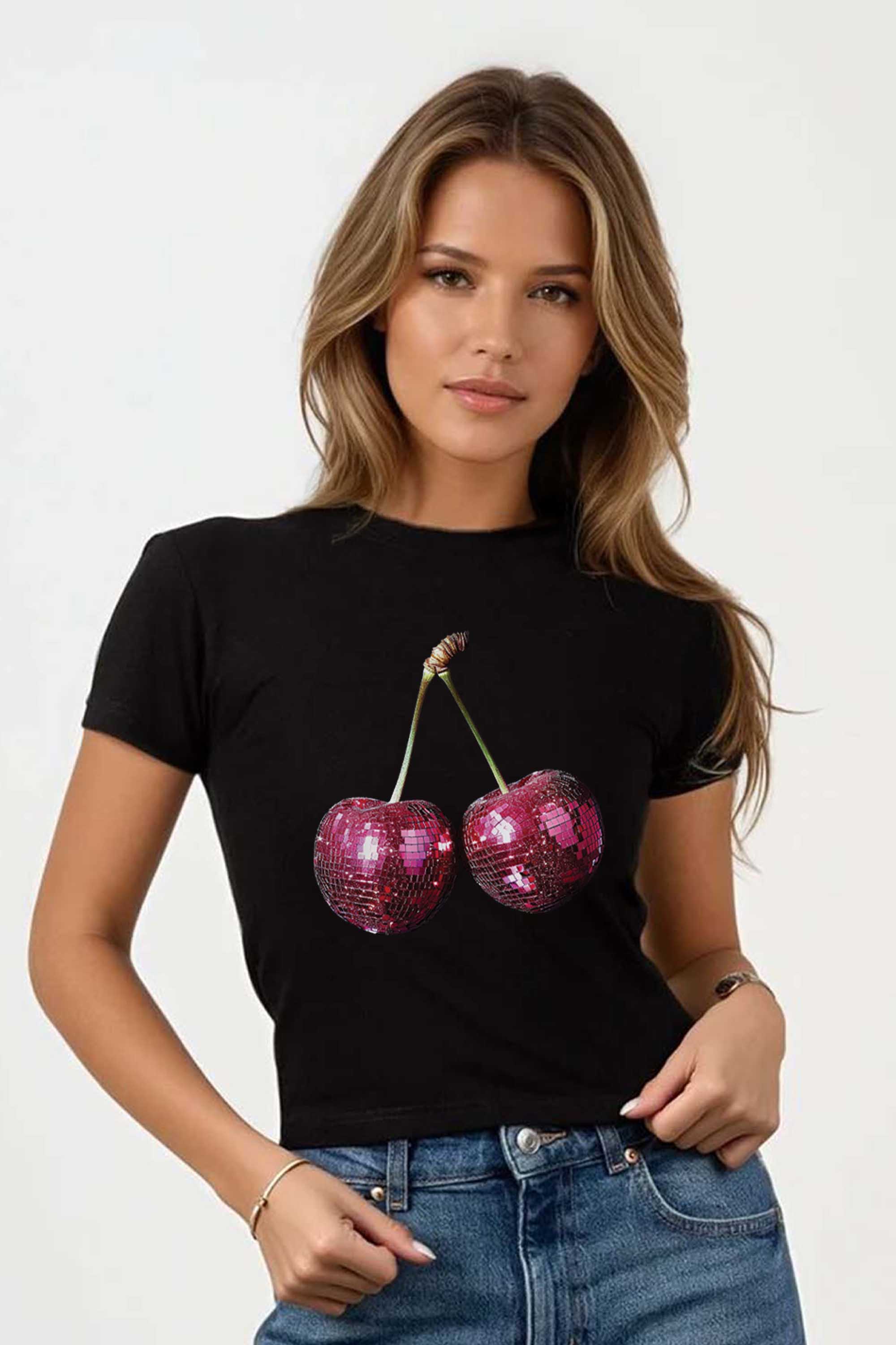 220GSM Disco Cherry Printed Baby Tee (Pack of 6)