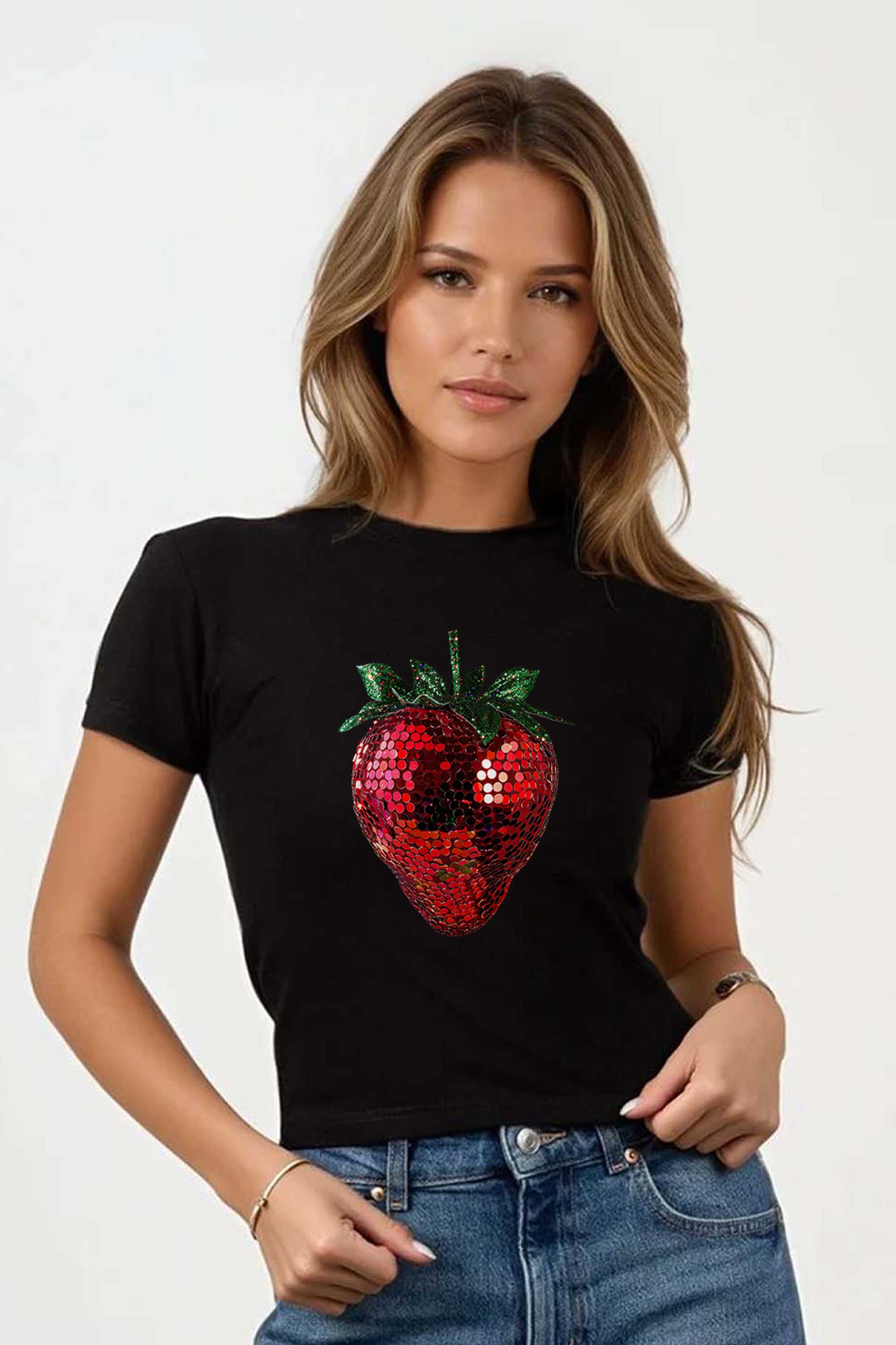 220GSM Disco Strawberry Printed Baby Tee (Pack of 6)