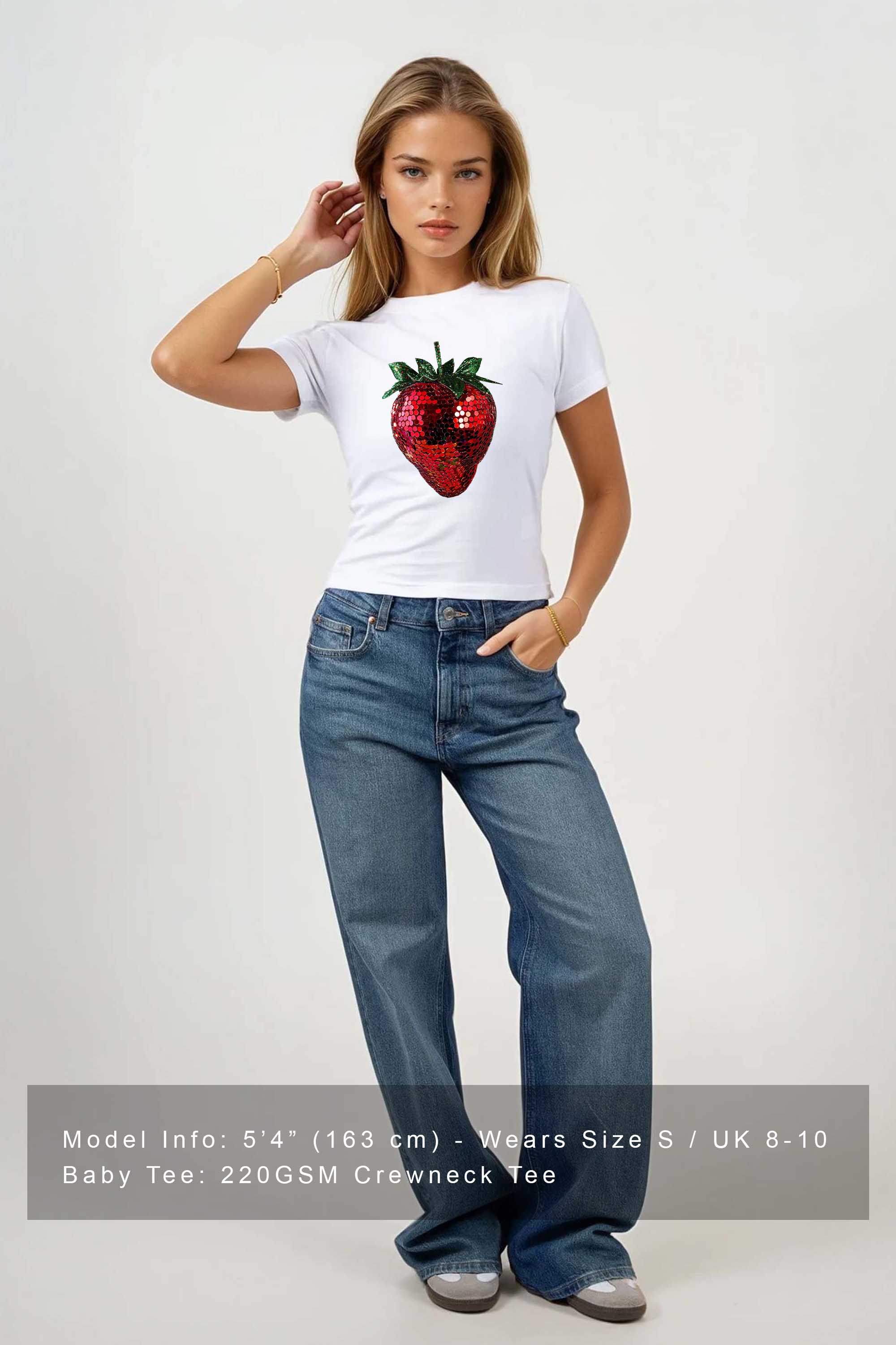 220GSM Disco Strawberry Printed Baby Tee (Pack of 6)