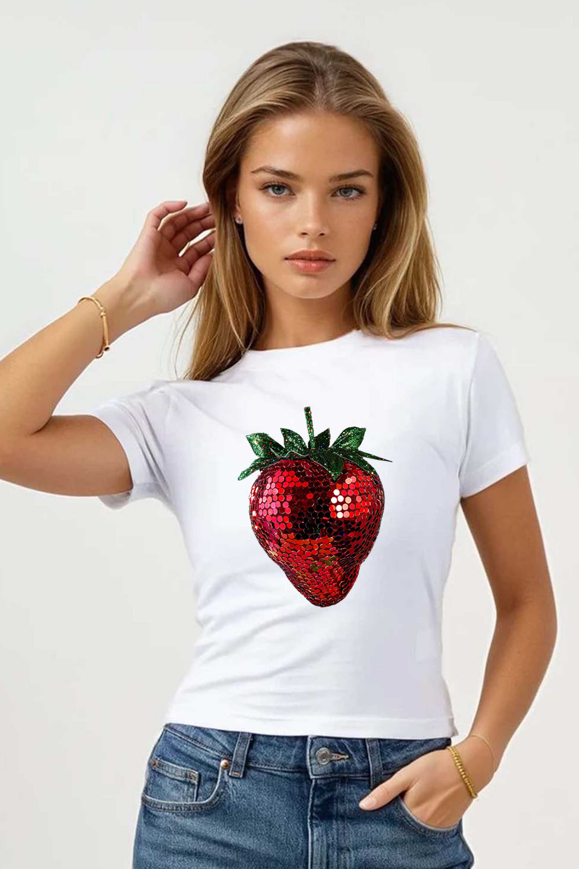 220GSM Disco Strawberry Printed Baby Tee (Pack of 6)