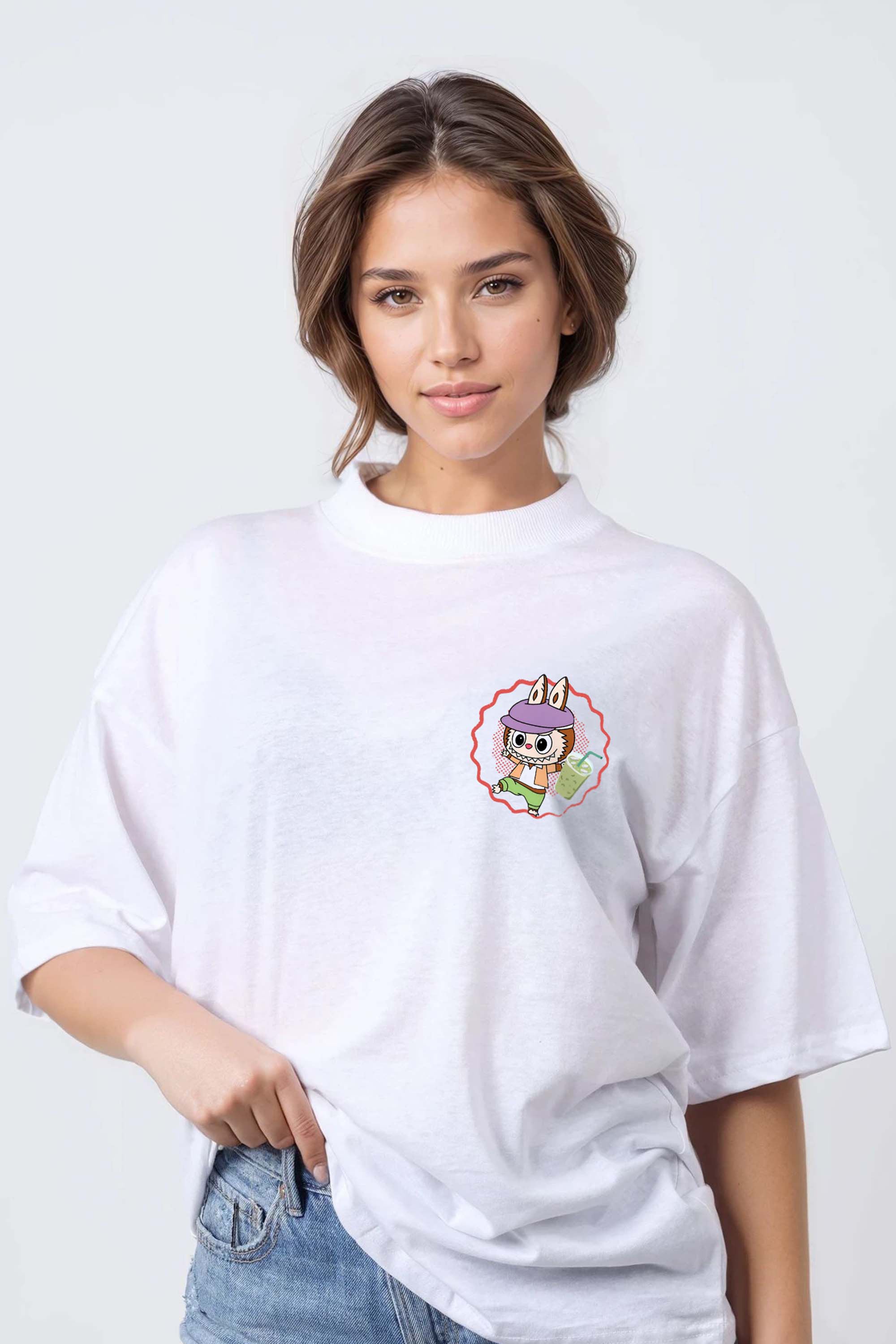 150GSM Oversized T-Shirt in Labubu Matcha Club Print
