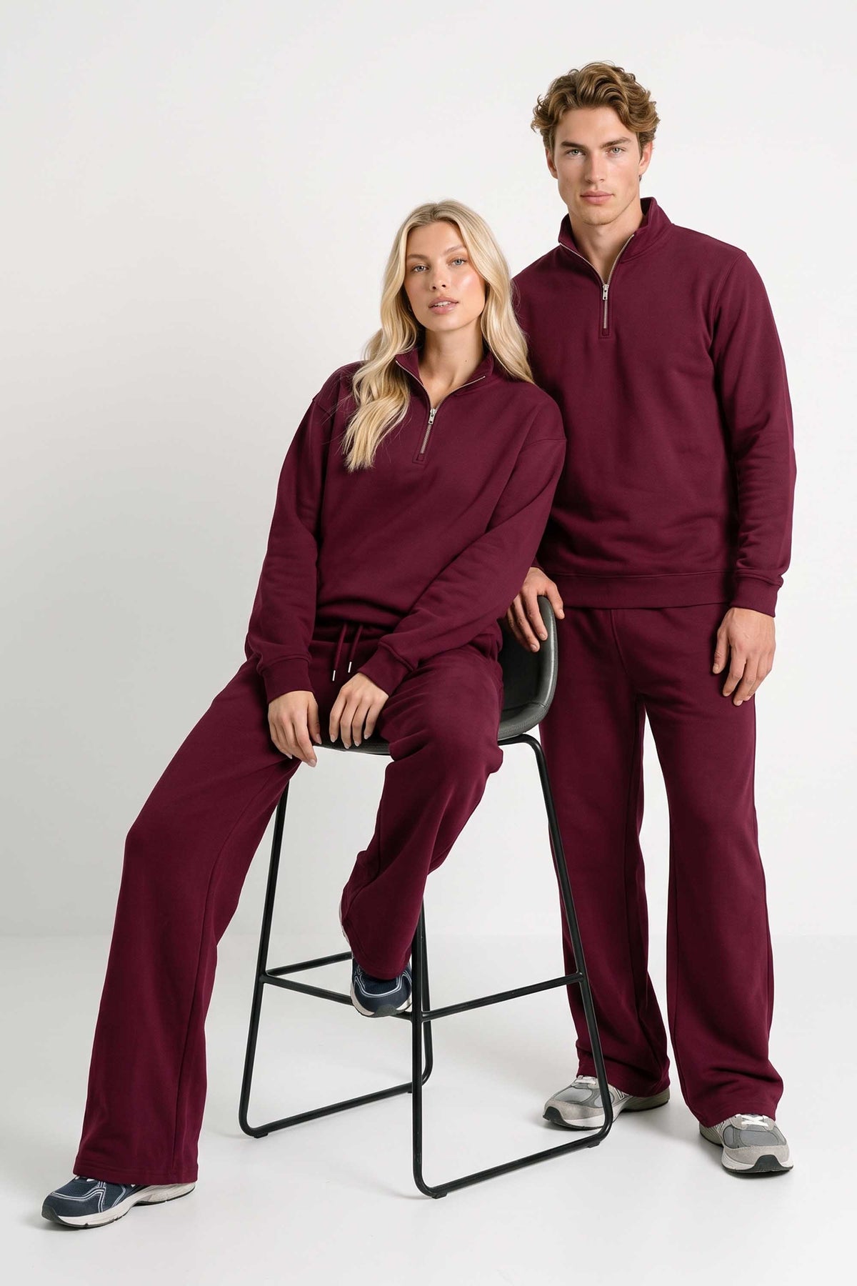 Unisex Core 280GSM Regular Fit 1/4 Zip Sweat with wide leg jogger