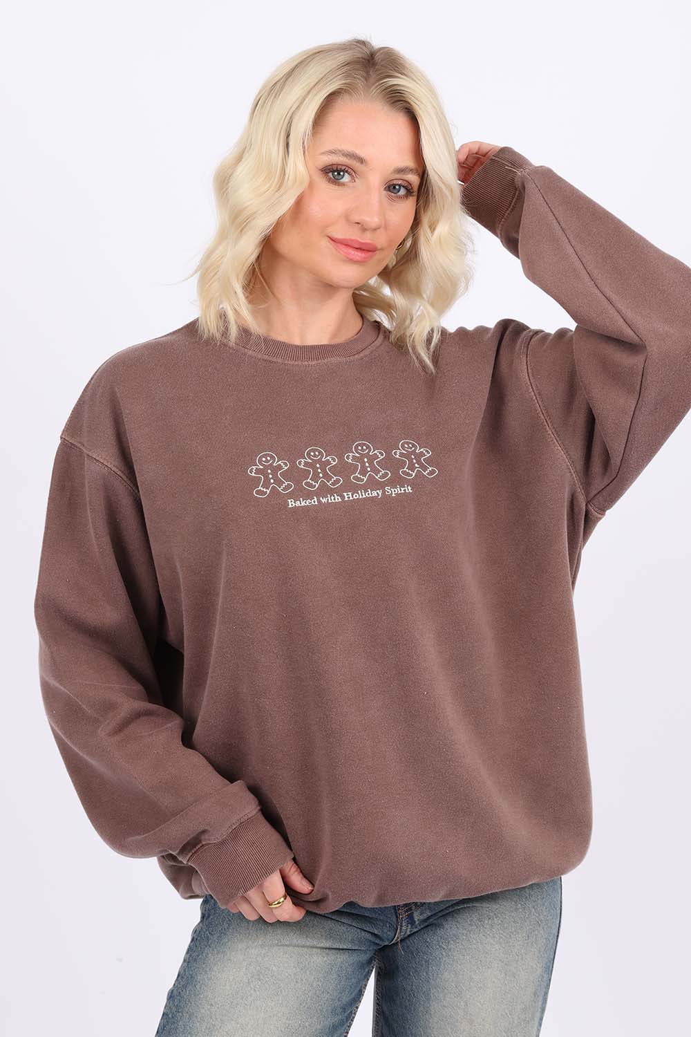 Overdye Embroidered Baked With Holiday Spirit Sweatshirts| Christmas Jumper