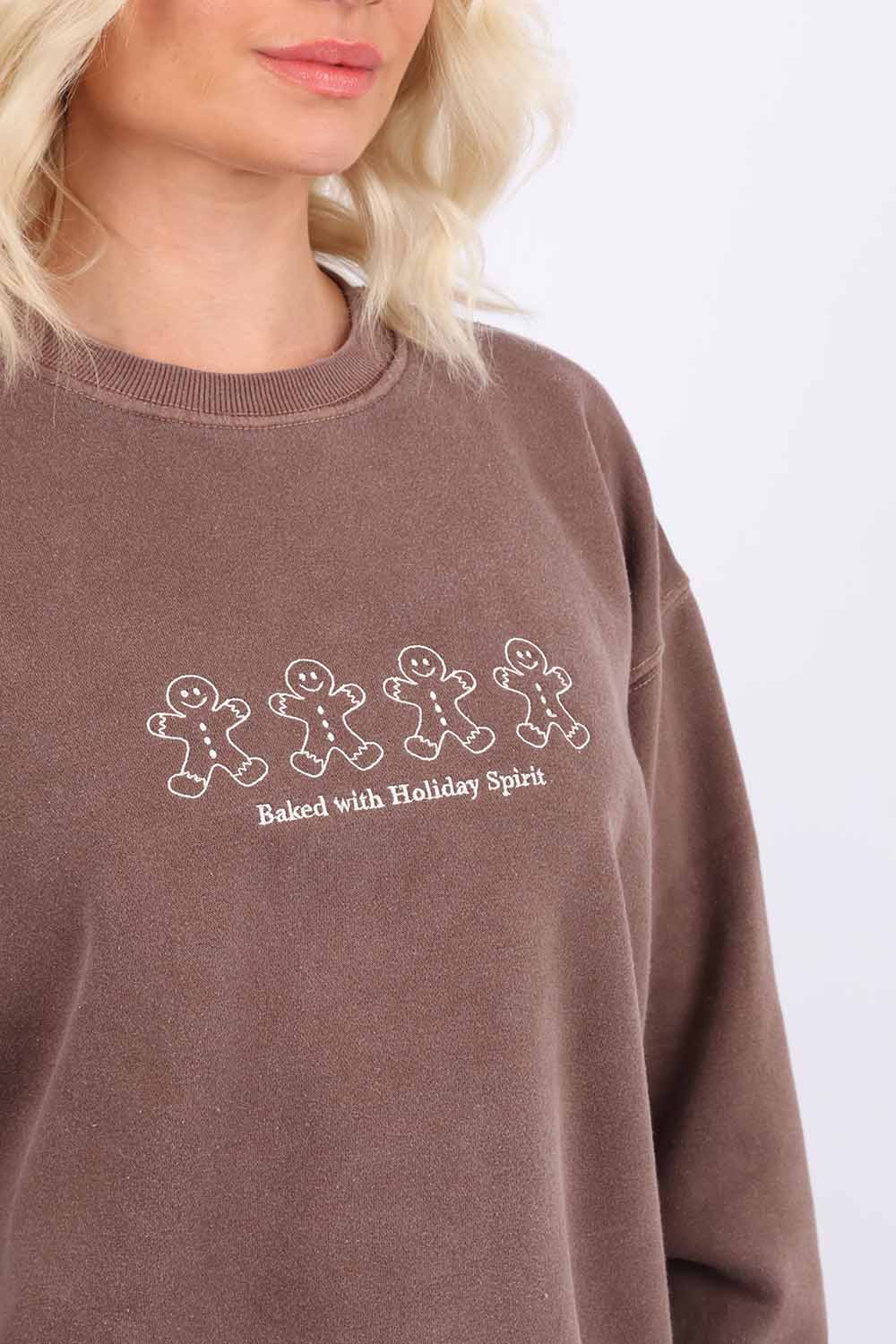 Overdye Embroidered Baked With Holiday Spirit Sweatshirts| Christmas Jumper