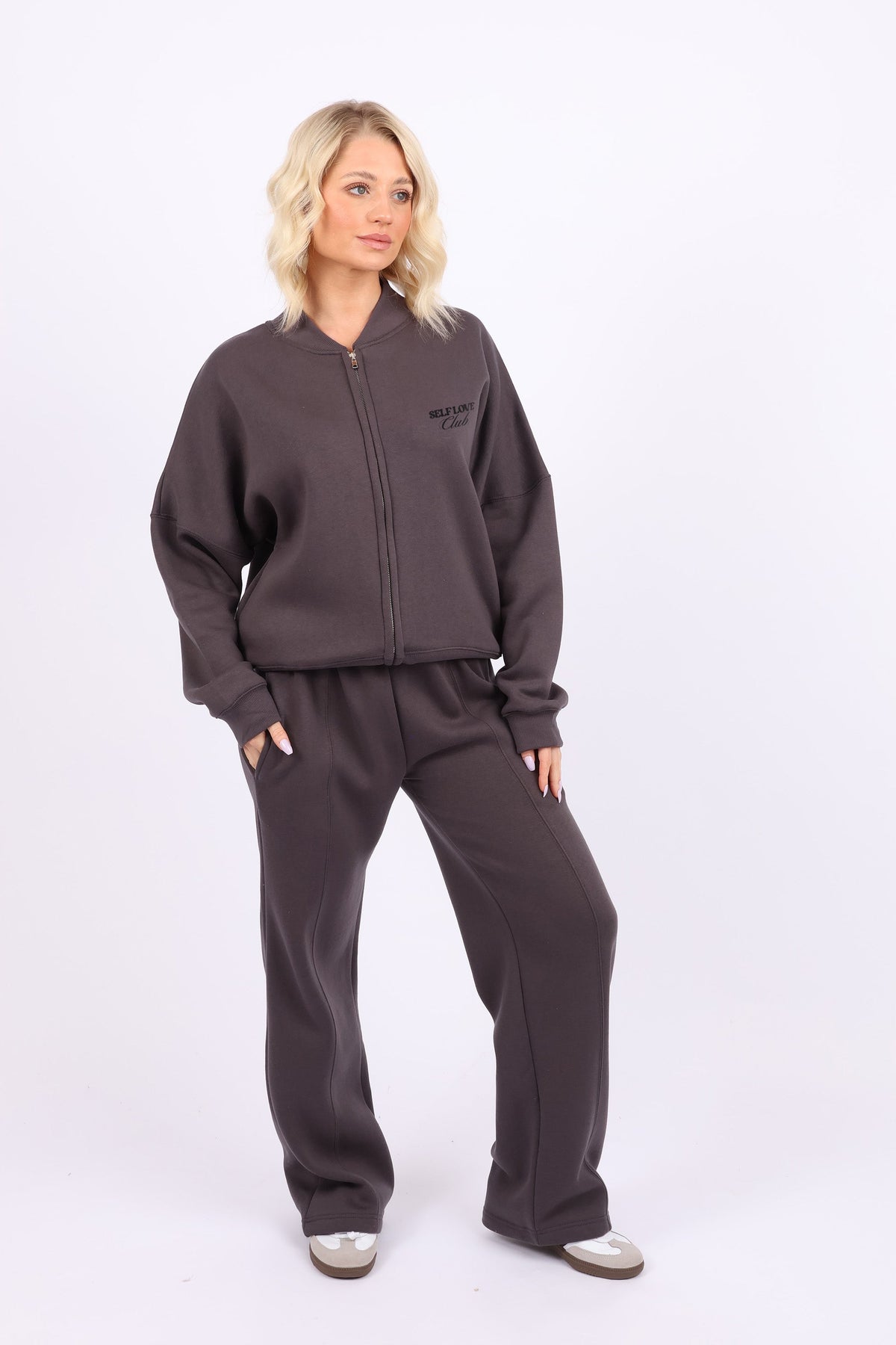Bomber Style Fleece Zipper Co-ord Set in Self Love Print (Pack of 6 Sets)