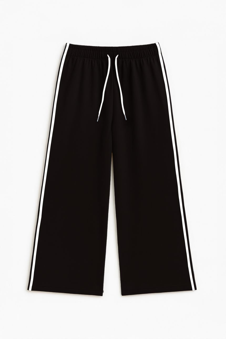 Black wide leg pants with white stripes