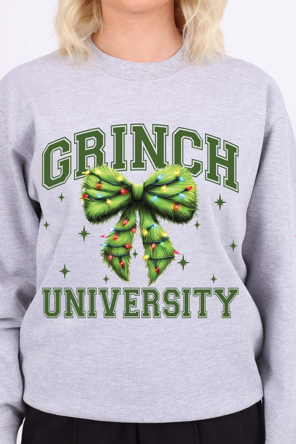 Grinch University Bow Christmas Printed Sweatshirt