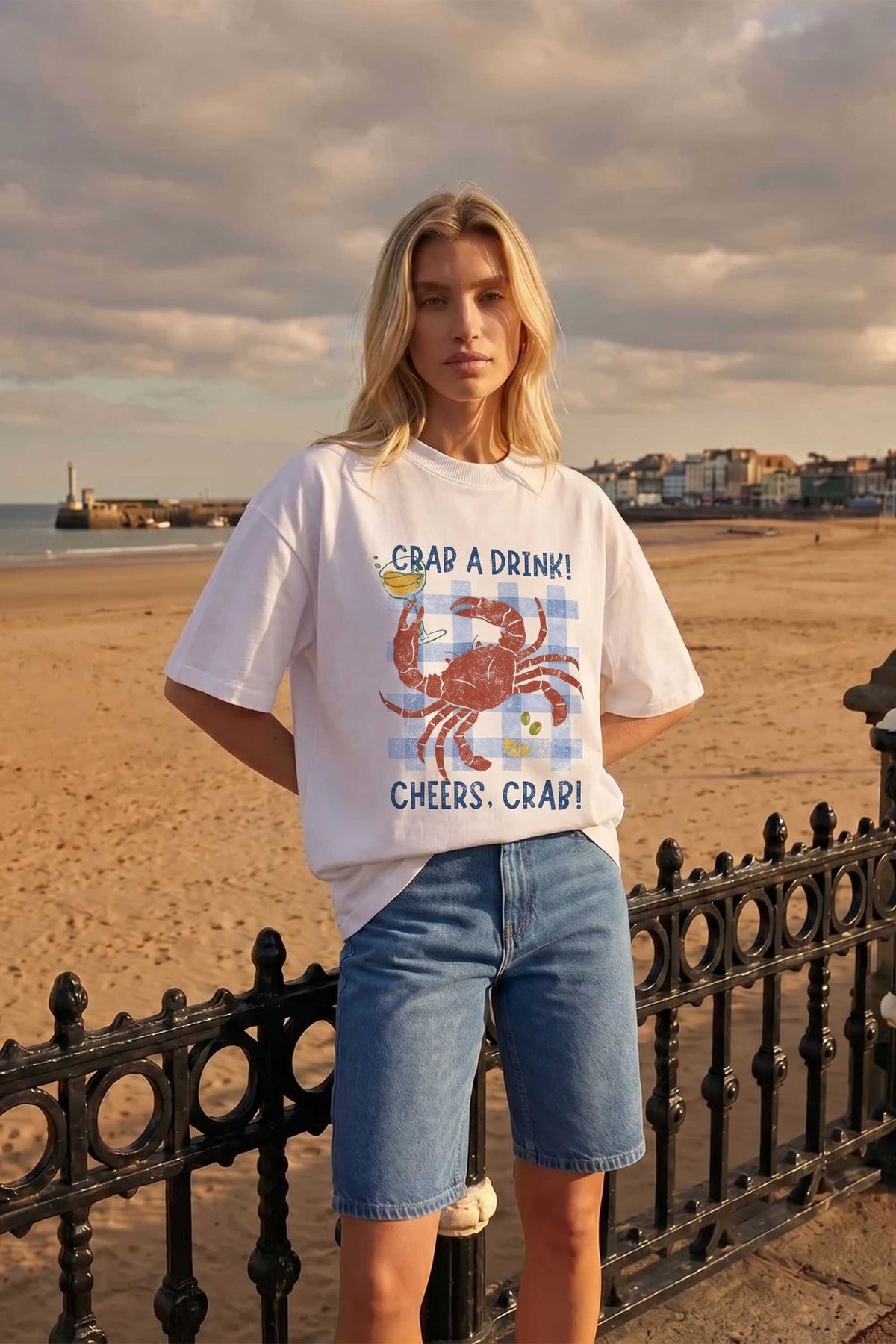 220GSM Oversized T-Shirt in Crab a Drink Print