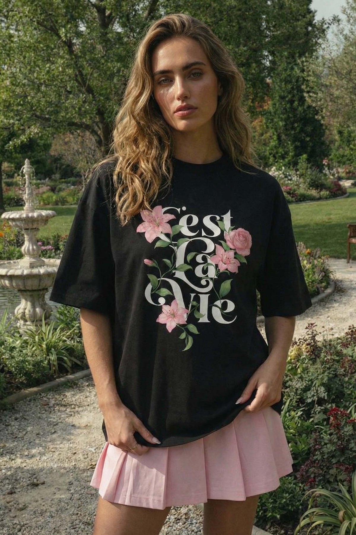 220GSM Oversized T-Shirt In C’est La Vie Floral Print