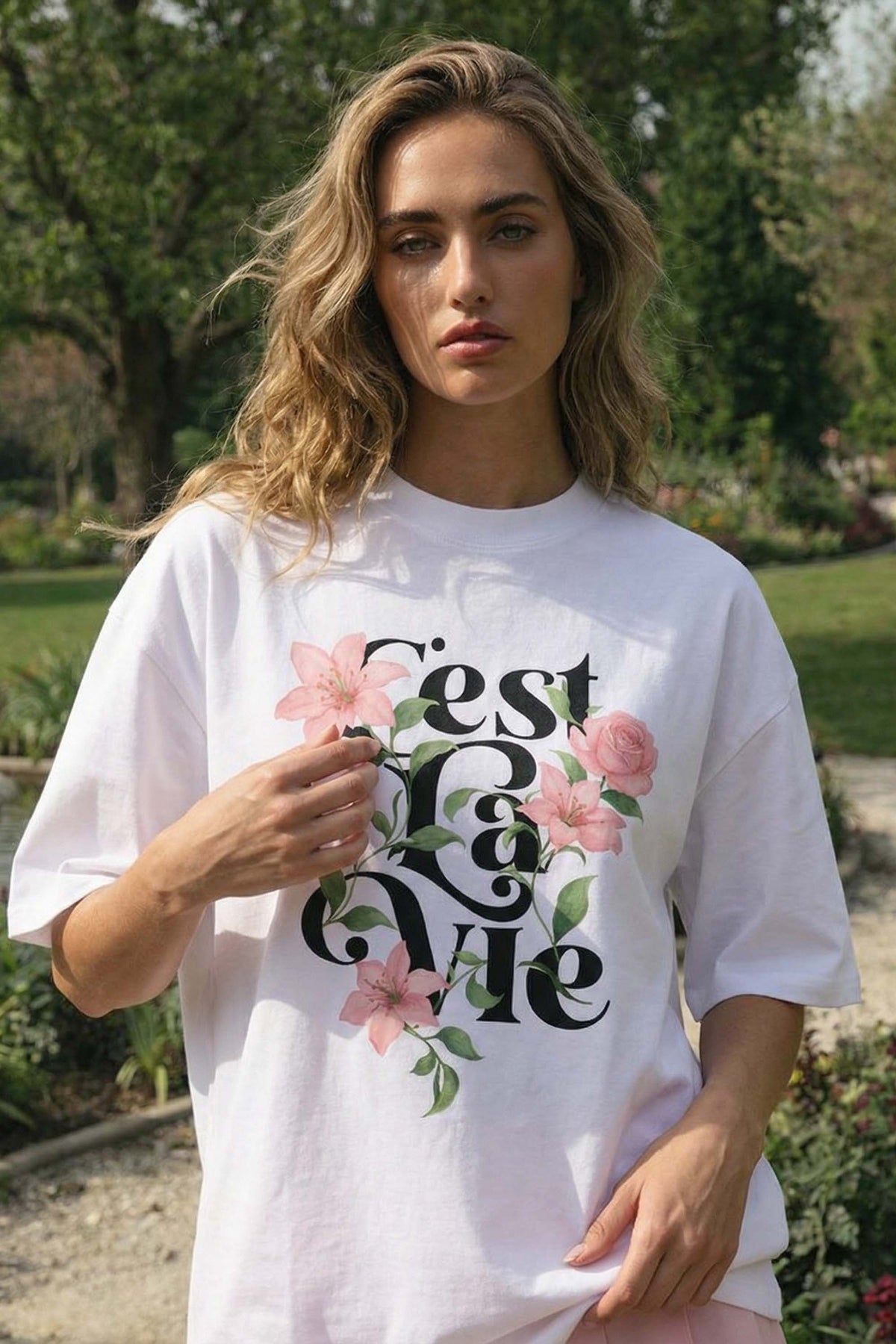 220GSM Oversized T-Shirt In C’est La Vie Floral Print